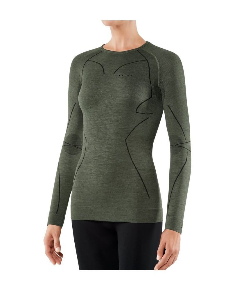 FALKE Langarmshirt Wool Tech (Merinowolle) Unterwäsche olivegrün Damen