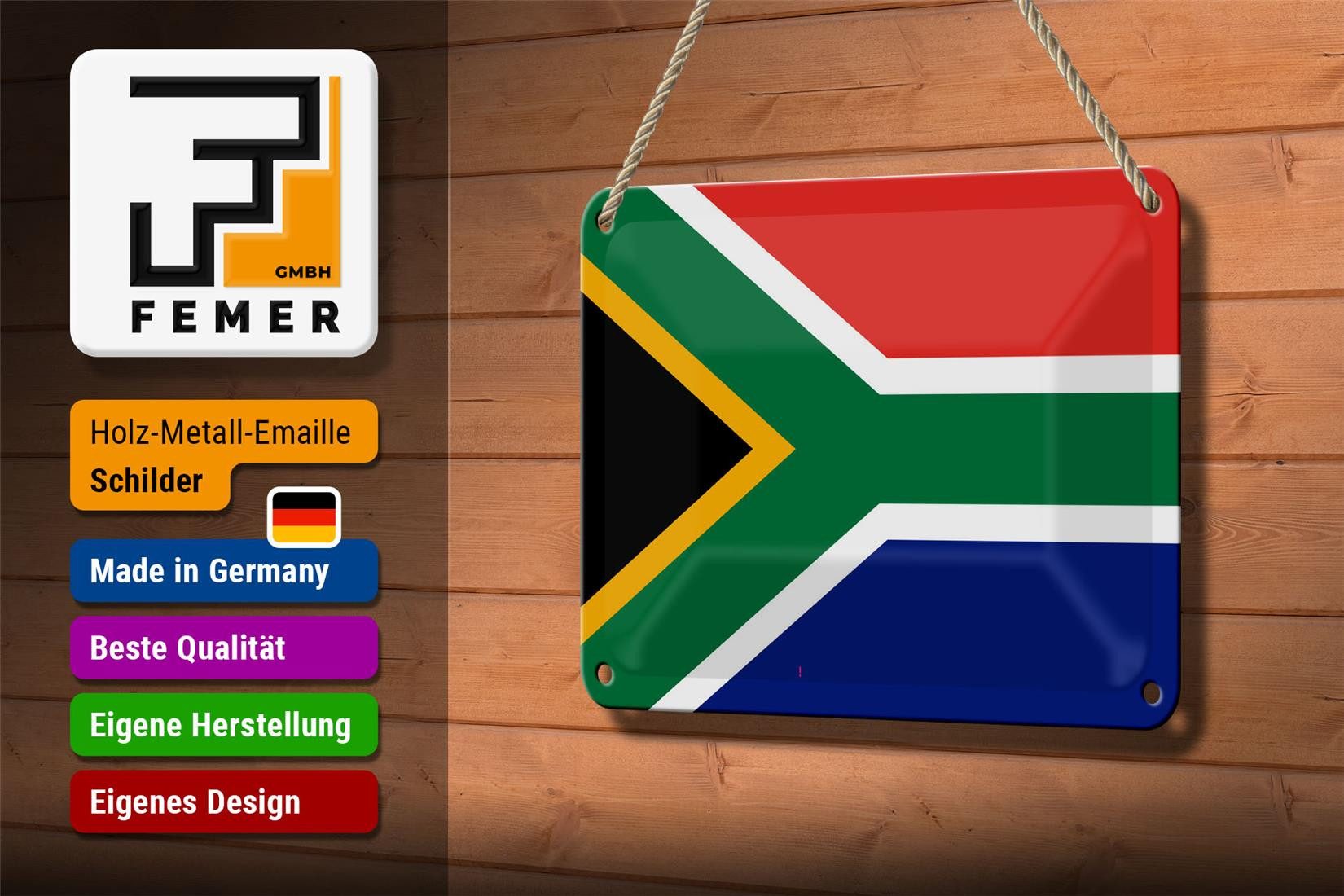 Femer GmbH Metallschild Flagge Südafrikas 18x12cm Flag of South Africa, (1 St), gewölbte Oberfläche, abgerundete Ecken, umgeschlagene Kanten