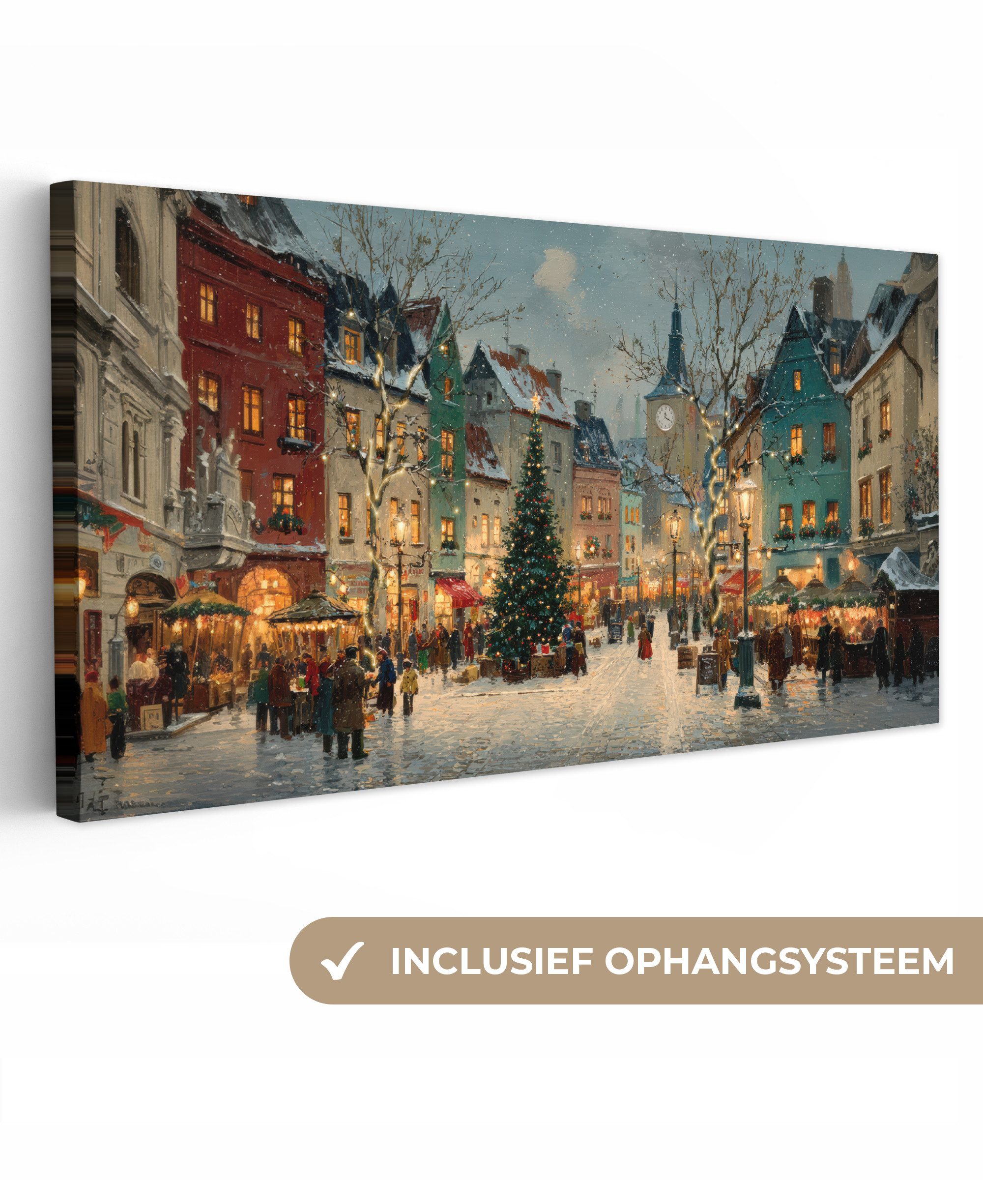 OneMillionCanvasses® Leinwandbild Panorama Weihnachtliche Atmosphäre - City Square - Farbenfroh, Fotodruck (1 St), Wandbild, Deko Schlafzimmer Wohnzimmer Flur 40x20 cm