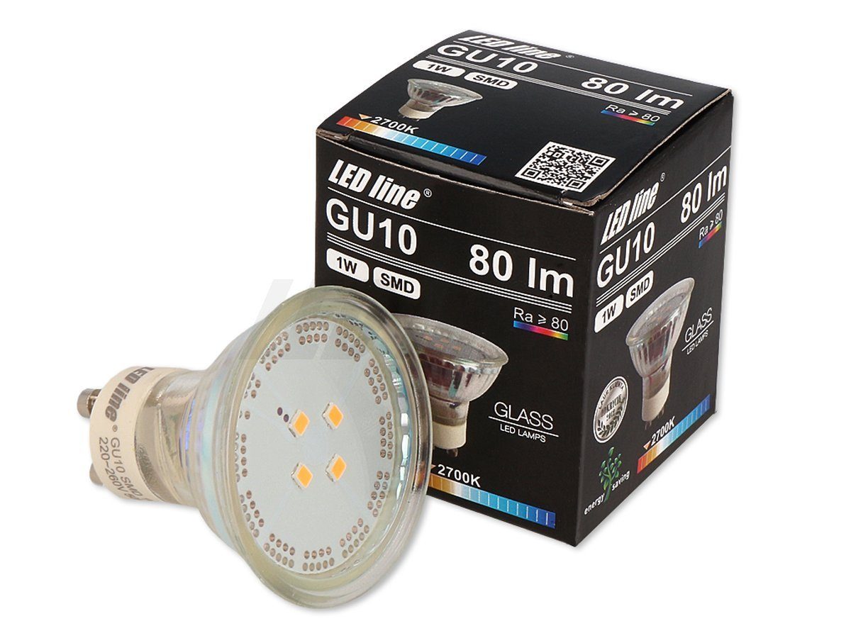 LED-Line »GU10 1W LED Leuchtmittel 120° SMD 4000K Neutralweiß 80 Lumen Spot  Strahler Glass Einbauleuchte Energiesparlampe Glühlampe« LED-Leuchtmittel,  1 St.