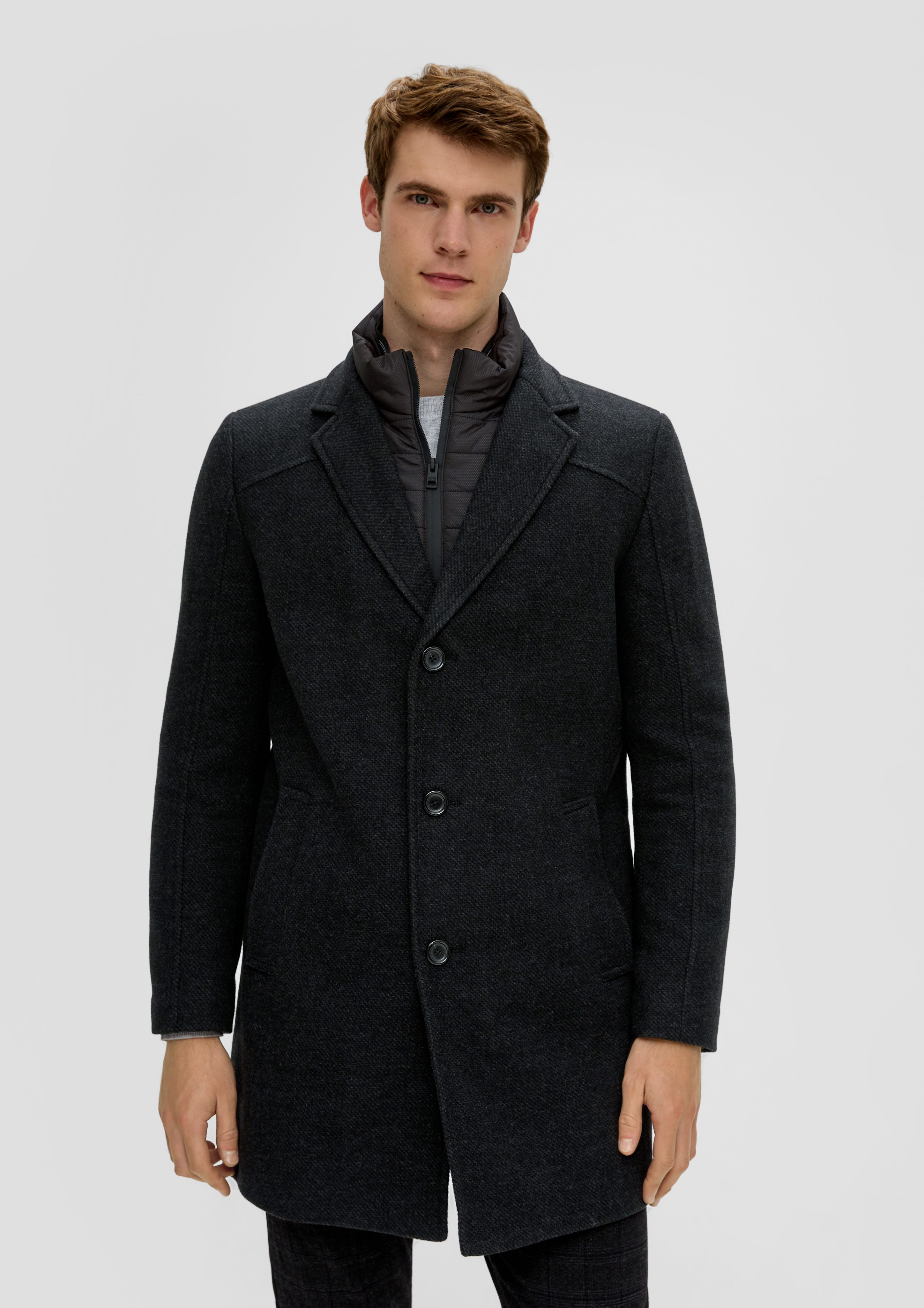s.Oliver Langmantel Tweed-Mantel mit herausnehmbarem Insert herausnehmbares Futter dunkelgrau
