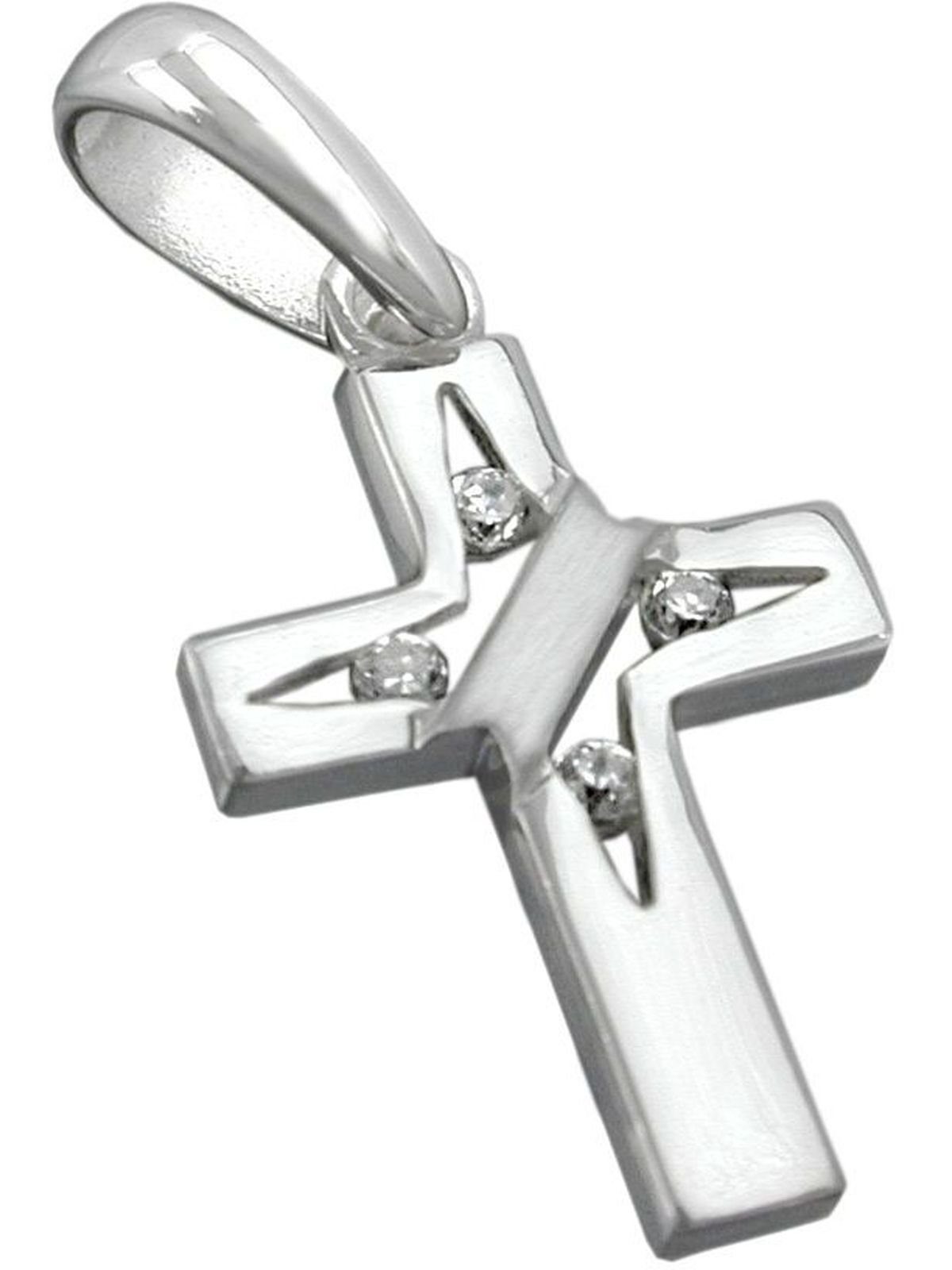Silber Anhänger Kreuz 19x12mm mit (1-tlg) Kreuzanhänger 925 Gallay 4 Zirkonias