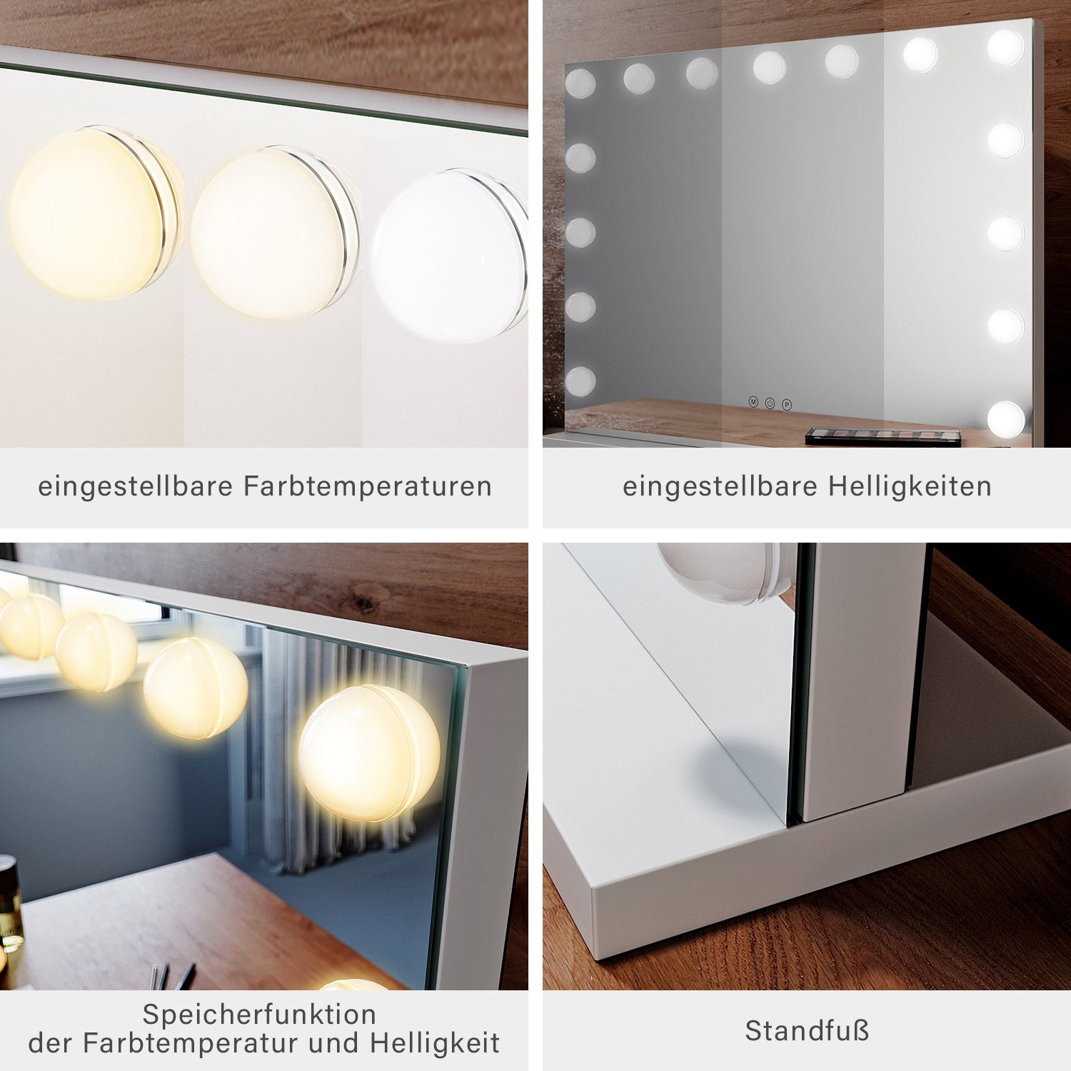 SONNI Schminkspiegel Schminkspiegel mit 3 Farbe Licht Led beleuchtung