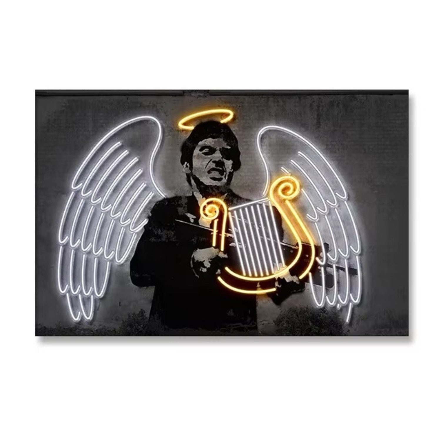 TPFLiving Kunstdruck OHNE RAHMEN, Bangsy Art - Neon Kunst - Graffiti Kunst - abstrakte Motive - (Leinwandbild XXL), Farben: Farben: Grün, gelb, blau, rosa - Größe: 20x30cm