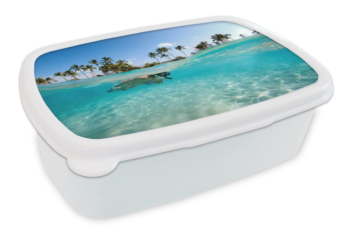 MuchoWow Lunchbox Meer - Schnorcheln - Hawaii, Kunststoff, (2-tlg), Brotbox für Kinder und Erwachsene, Brotdose, für Jungs und Mädchen weiß