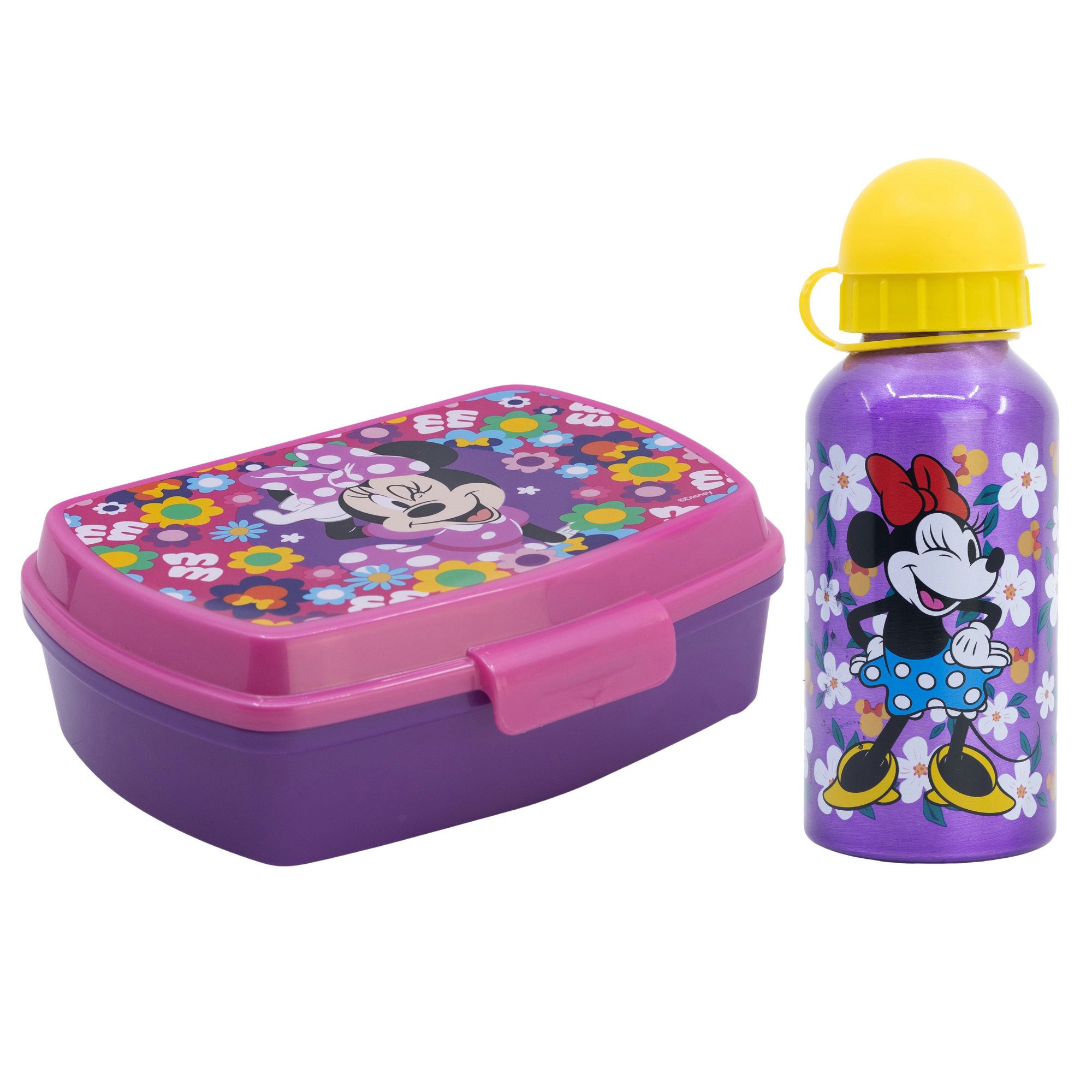 Disney Lunchbox Disney Minnie Maus Mädchen 2 tlg. Set Brotdose Alu Trinkflasche 400 ml, (Spar-Set, 2-tlg., Spar-Set)