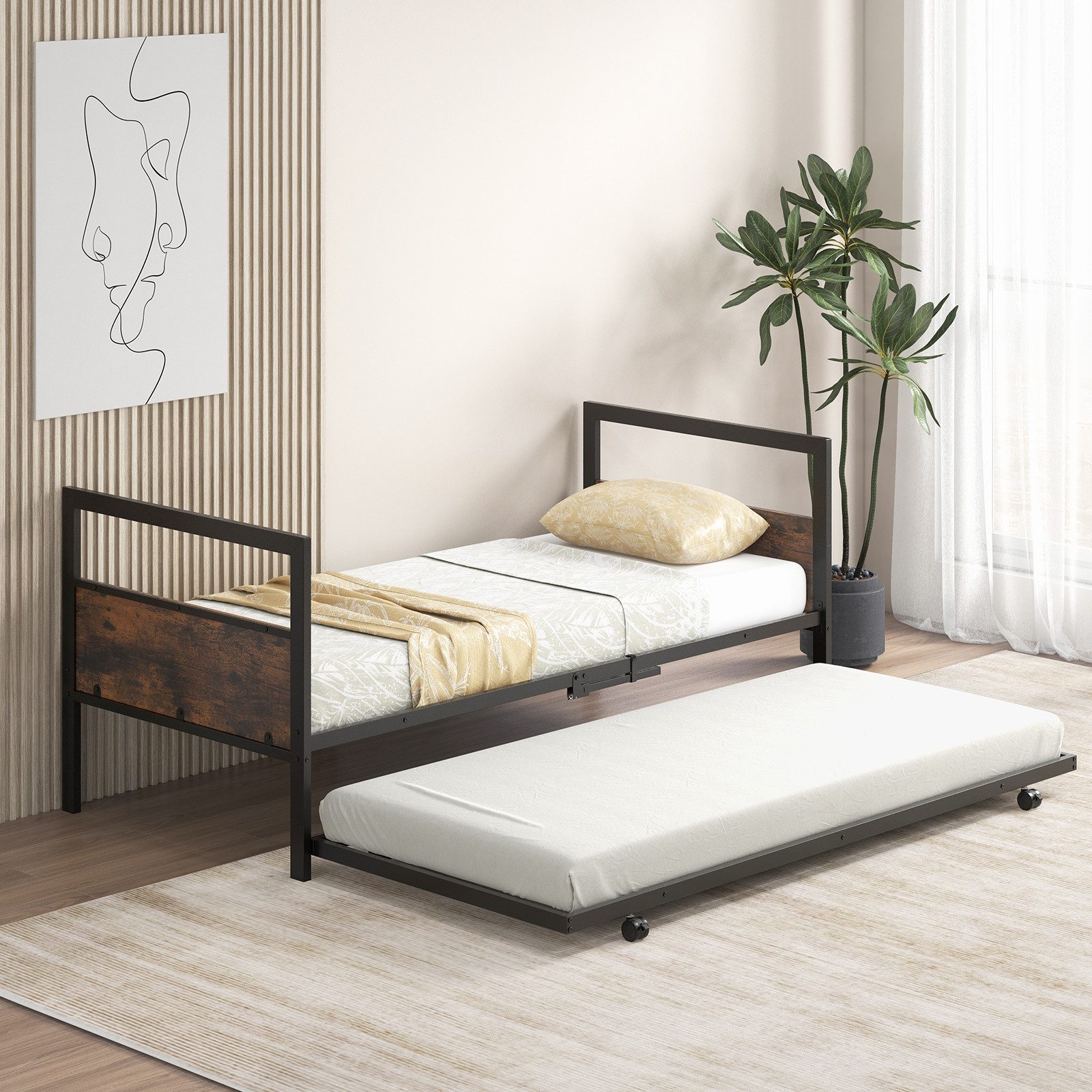 COSTWAY Bettgestell, Tagesbett mit Lattenrost, ausziehbar, 90x200cm günstig online kaufen
