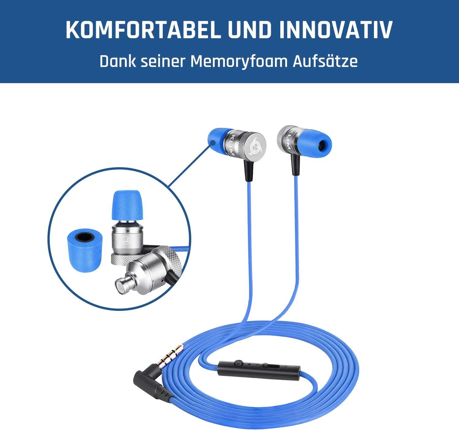 KLIM Fusion Memory (3,5mm In-Ear-Kopfhörer Klinkenanschluss, Blau Foam Stöpsel)