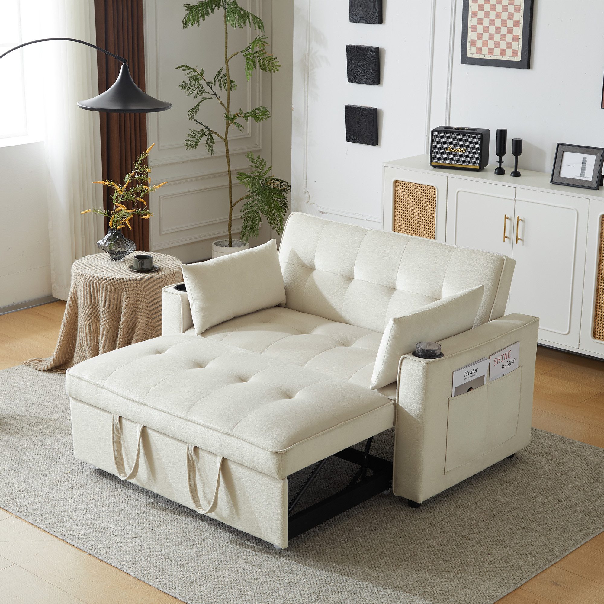STILVORA Schlafsofa mit Schlaffunktion,Multifunktionssofa mit Getränkehalter, Kissen, Klappbares Multifunktions-sofa mit Kissen und Getränkehaltern, Multifunktionssofa mit Schlaffunktion