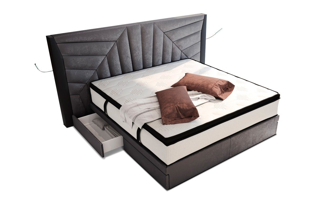 Sofa Dreams Boxspringbett Monaco Samtstoff SunVelvet, mit Topper, Schubladen, USB-Anschlüssen, LED-Beleuchtung