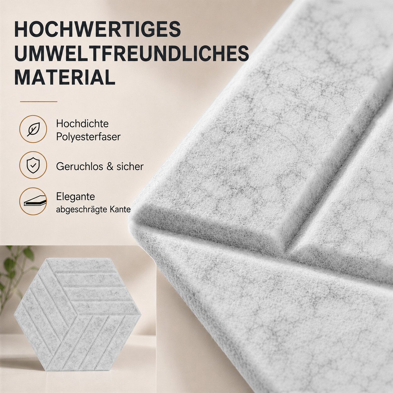BlingBin Schallschutzpaneel sechseckige Schallschutz Wandpaneele, Akustikpaneele selbstklebend, BxL: 26x30 cm, 0,07 qm, (12er Set, 12-tlg., 300 x 260 mm) 3D Hexagon, Wandpaneele für Studio, Büro und Heimkino