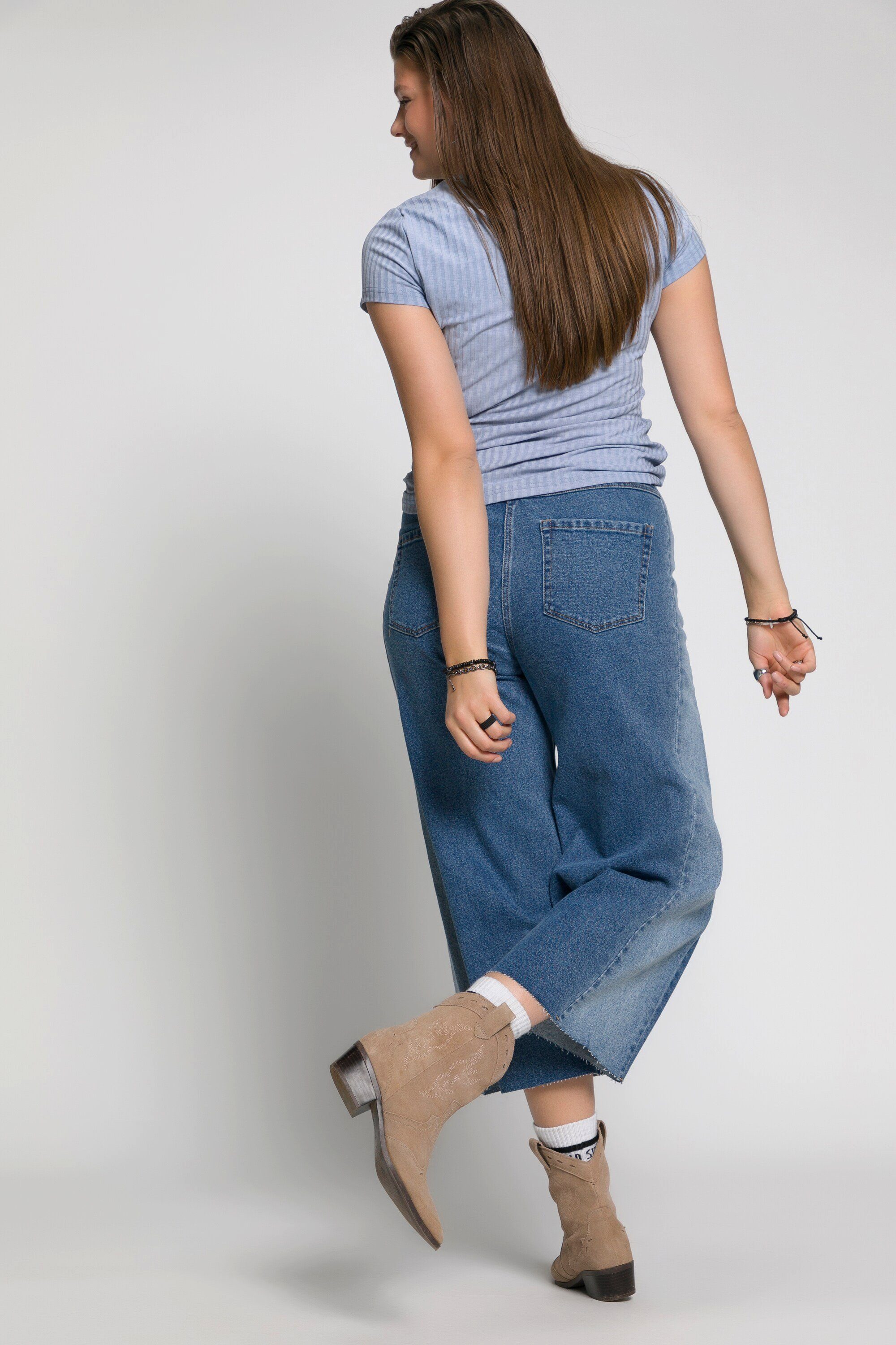 Culotte Studio Look Fransensaum Untold Jeans Patch Culotte 5-Pocket