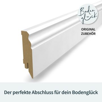 Bodenglück Sockelleiste Weiß Fußleiste Hamburger Profil, Für Vinyl, Laminat & PVC, integrierter Kabelkanal, 19 x 80 x 2380 mm