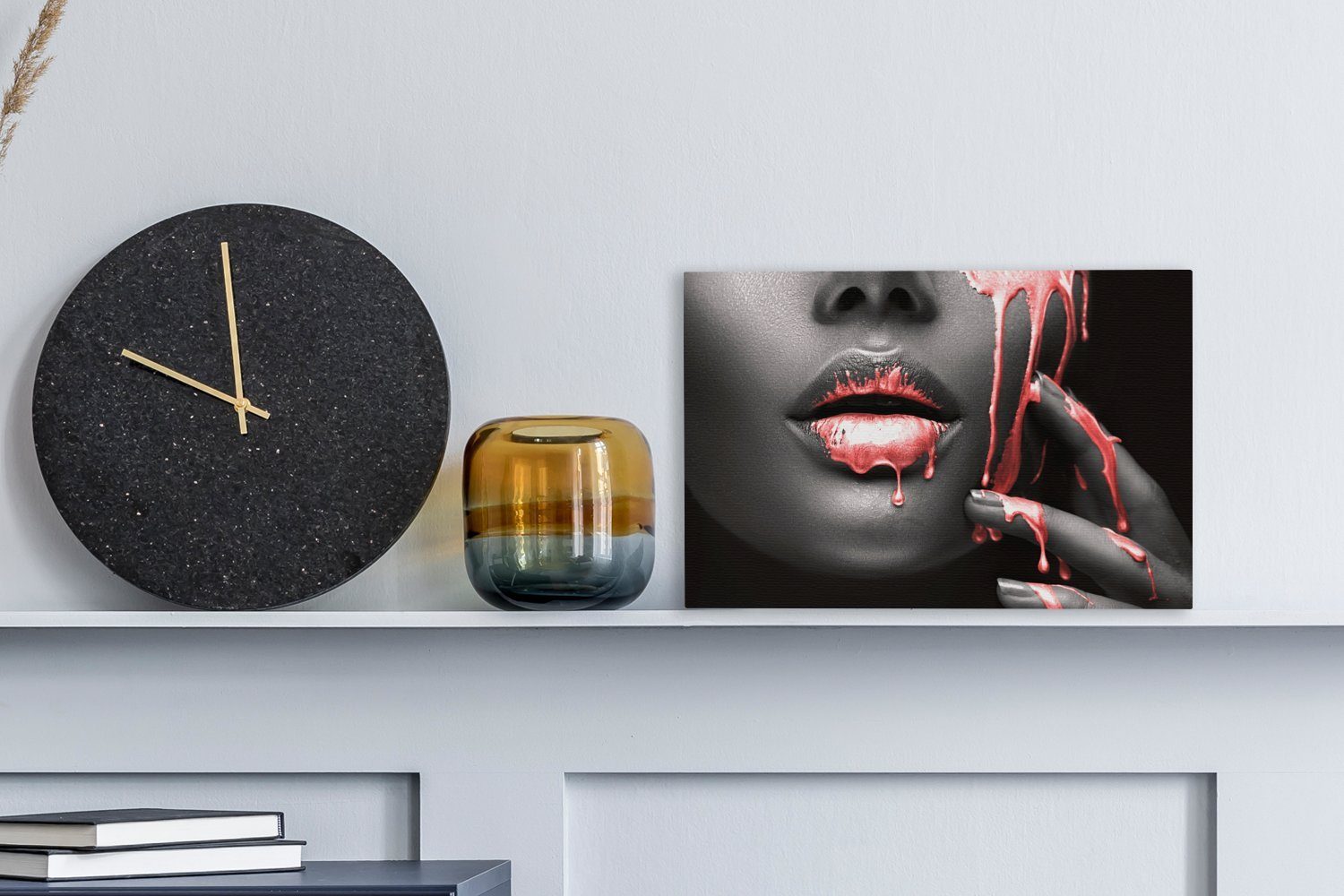 OneMillionCanvasses® Leinwandbild Lippen - Rot - Schwarz, Fotodruck (1 St), günstig online kaufen