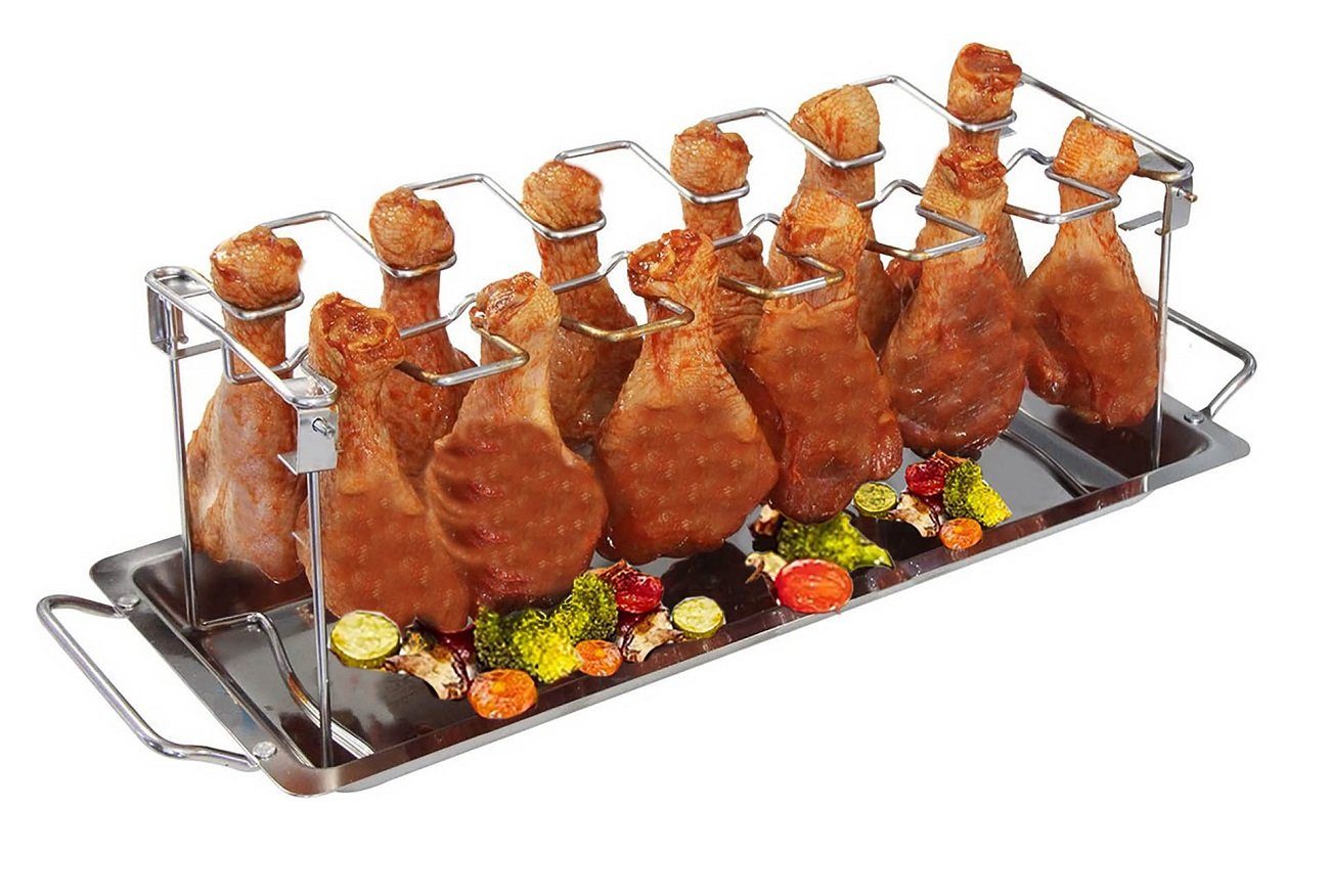 Relaxdays Hähnchenschenkelhalter Edelstahl - 2er Set Für Knusprige Keulen Ohne Wenden, Klappbar Für Grill & Backofen