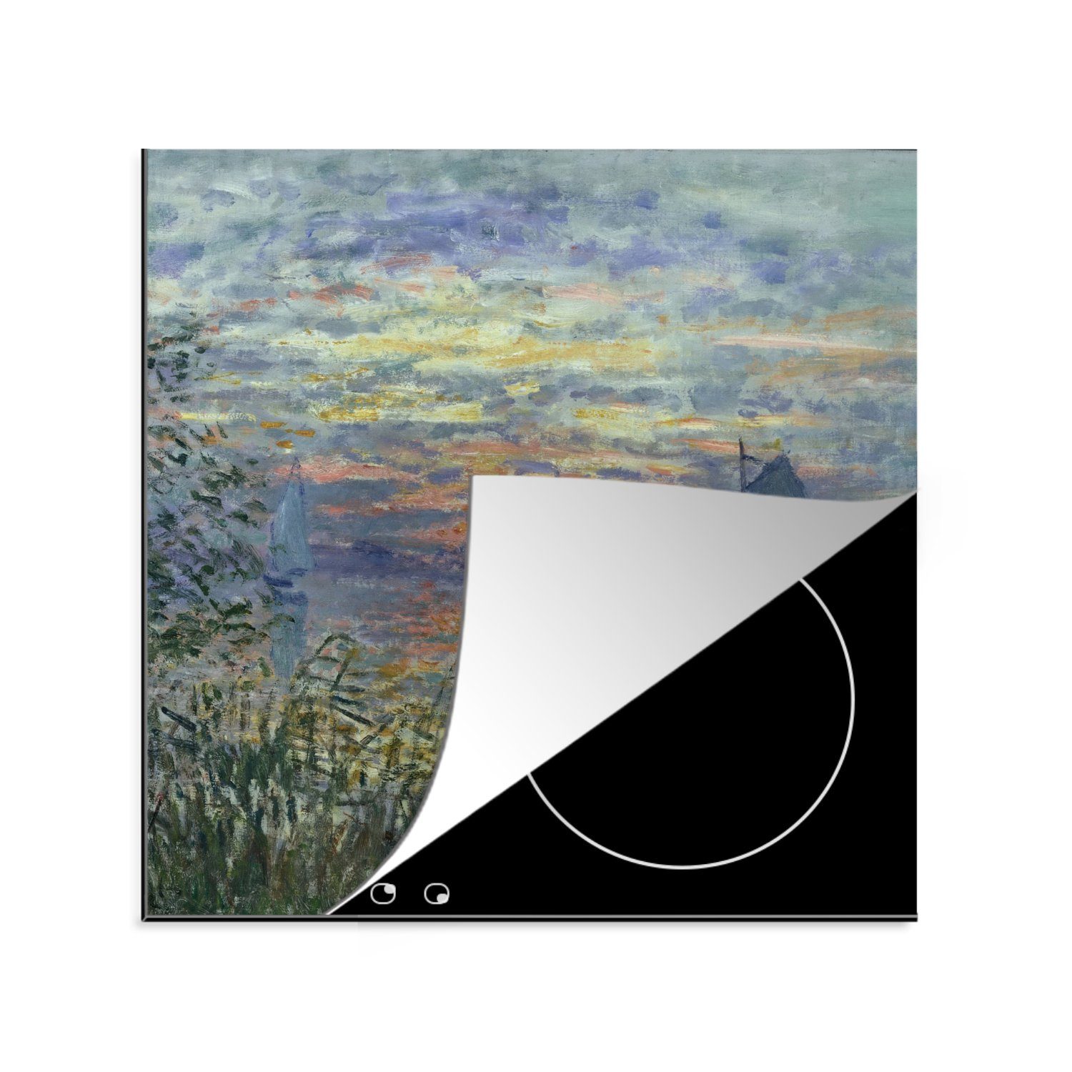 MuchoWow Herdblende-/Abdeckplatte Sonnenuntergang an der Seine - Claude Monet, Vinyl, (1 tlg), 78x78 cm, Ceranfeldabdeckung, Arbeitsplatte für küche