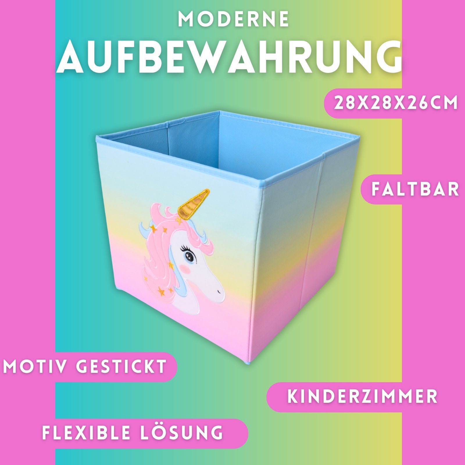 TE-Trend Spielzeugtruhe 4 Stück Aufbewahrungsbox Einhorn Regenbogen bestick günstig online kaufen