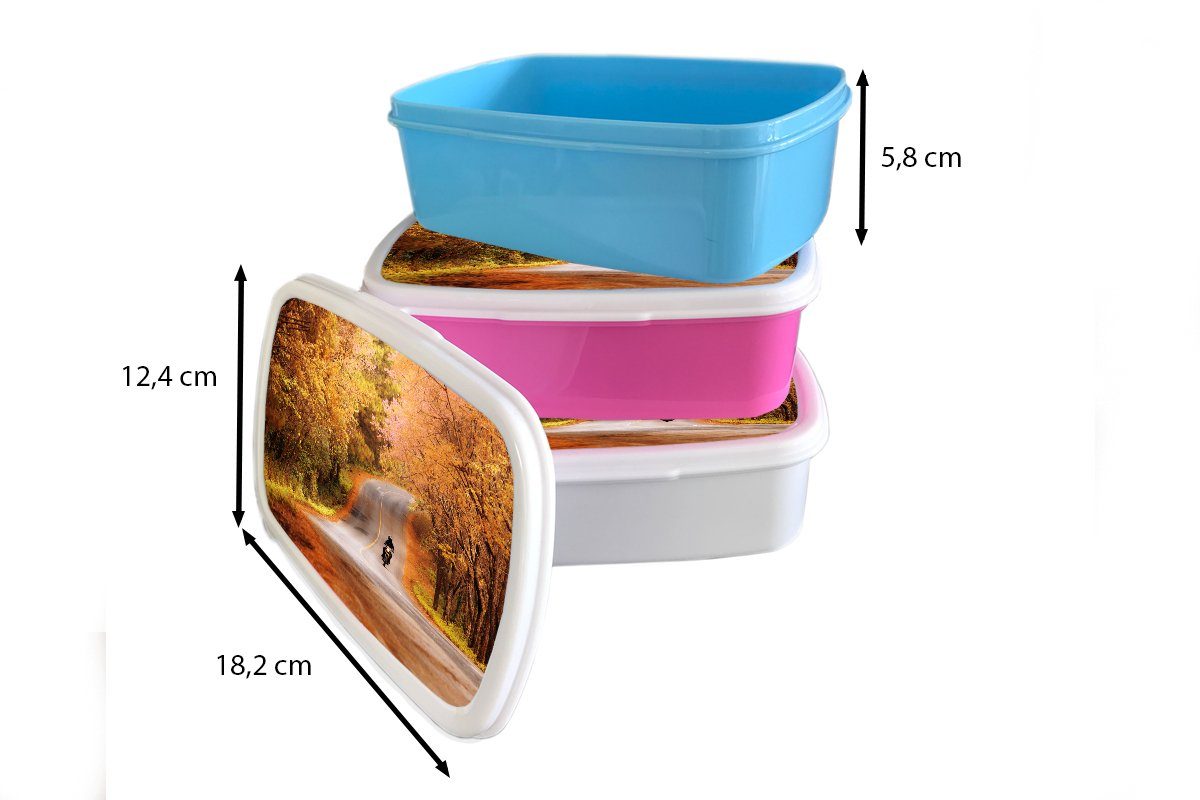 MuchoWow Lunchbox Snackbox, Kunststoff, Brotbox zwischen Kinder, Mädchen, Herbstbäumen, Brotdose Motorrad (2-tlg), rosa Erwachsene, für Kunststoff