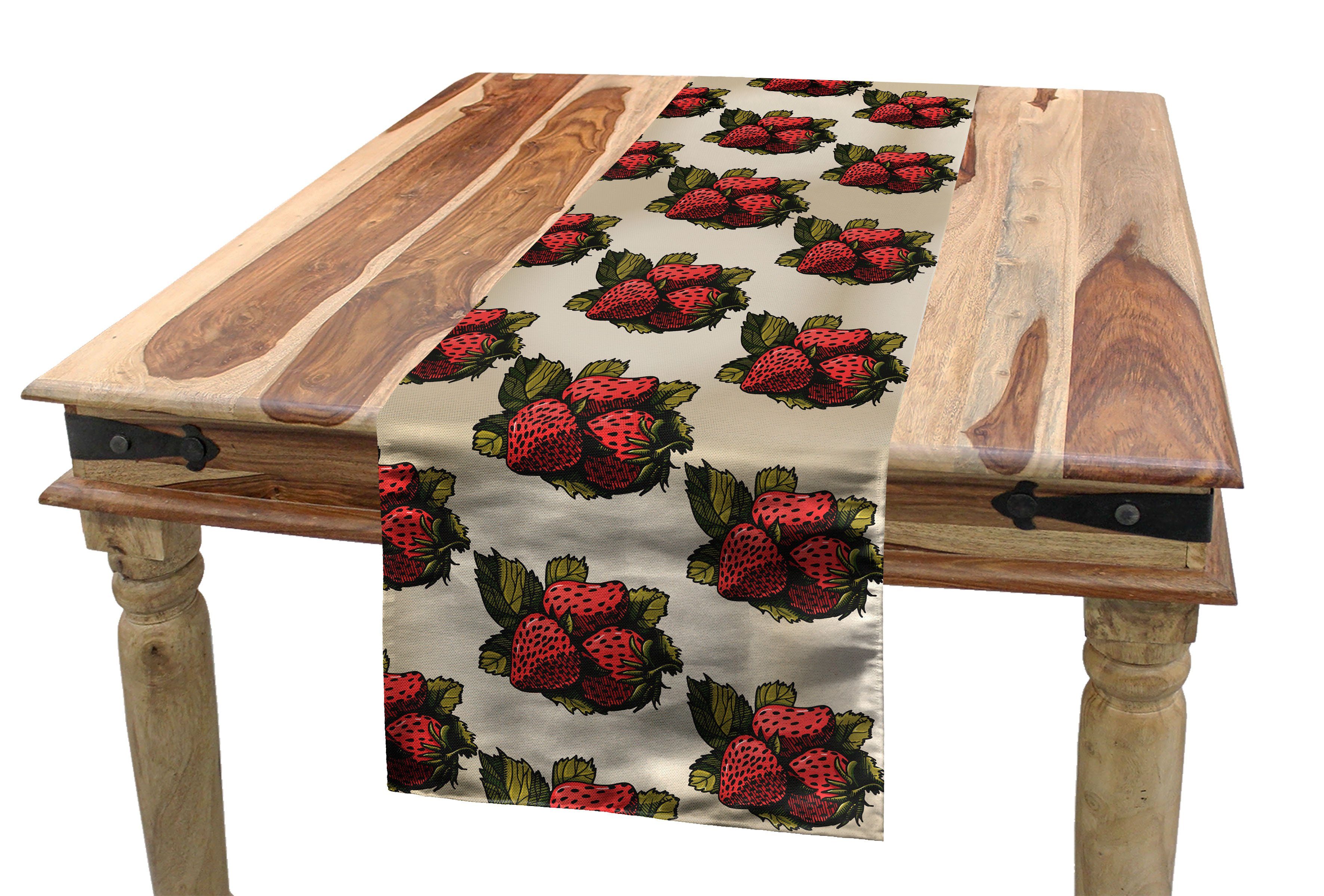 Abakuhaus Tischläufer Esszimmer Küche Rechteckiger Dekorativer Tischläufer, Erdbeere Hand gezeichnete Früchte