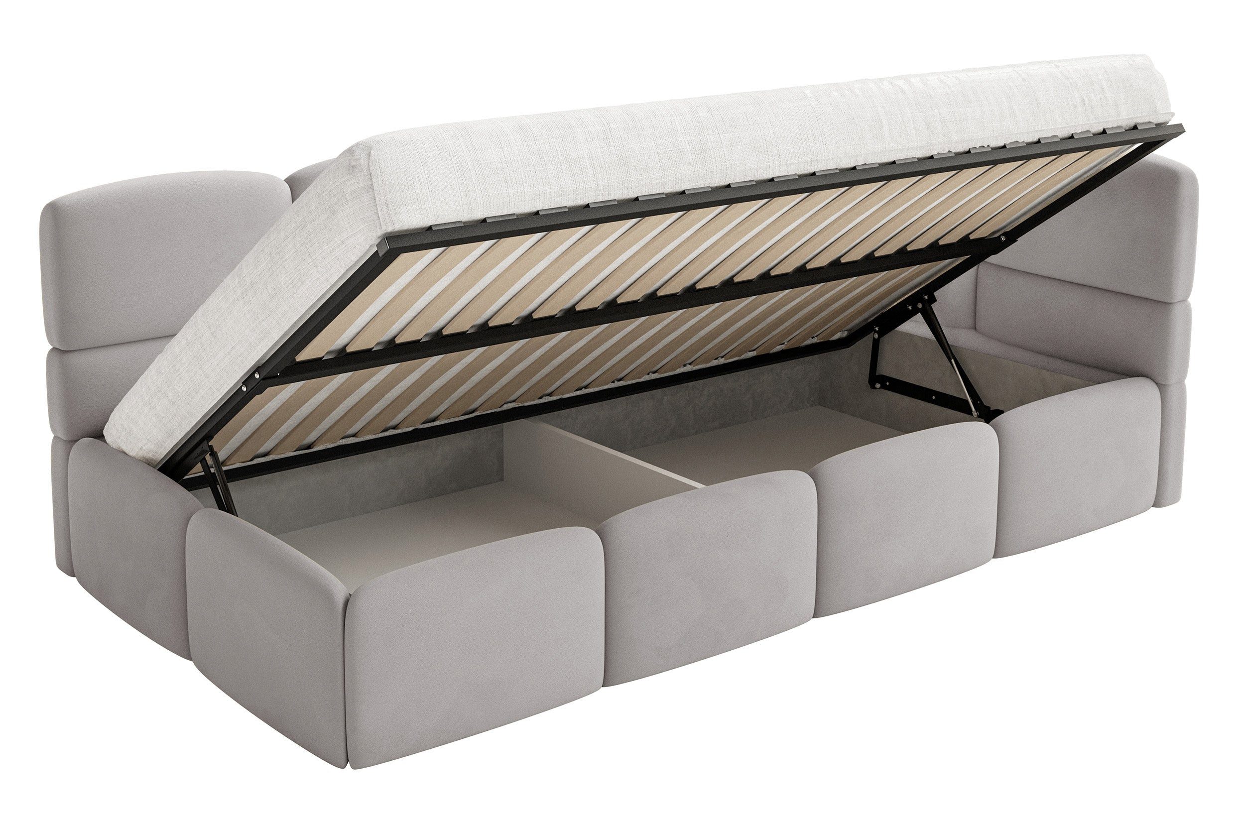 Selsey Kinderbett CLOUDY, Bettkasten, 2x Rausfallschutz, Samt wasserabweisend, 90 x 200 cm