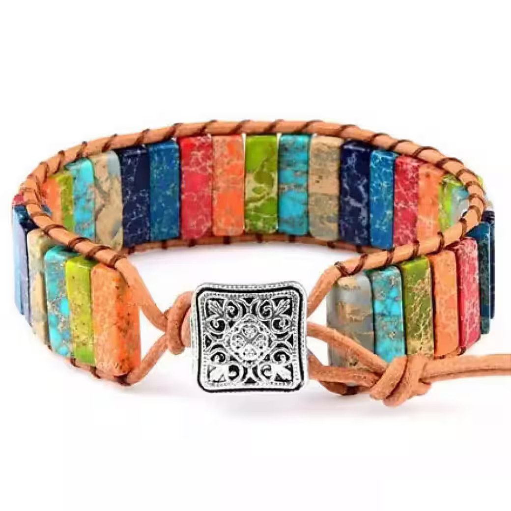 Ware aus aller Welt Armband 7 Hauptchakren Chakra Gleichgewicht Naturstein Leder Handgefertigt (1-tlg)