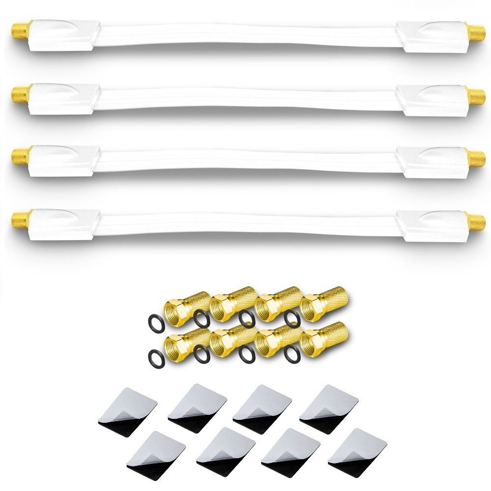ARLI 4x Fensterdurchführung Ultra Slim + 8 x F-Stecker vergoldet TV-Kabel
