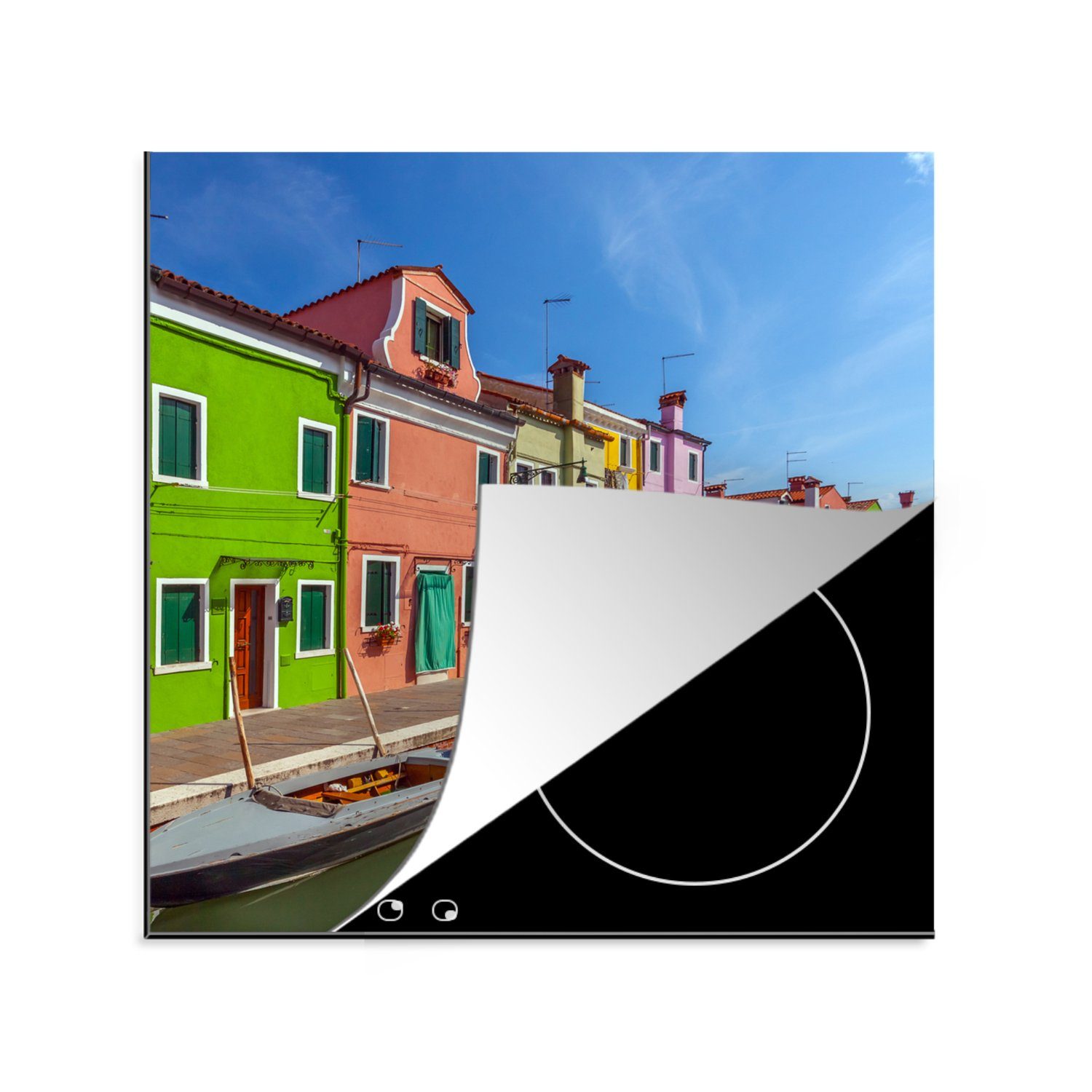MuchoWow Herdblende-/Abdeckplatte (1 küche - Immobilien cm, 78x78 tlg), für Vinyl, - Arbeitsplatte Ceranfeldabdeckung, Boote Venedig