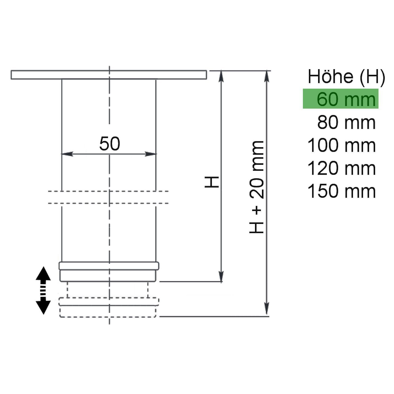 SO-TECH® Möbelfuß 4er SET JIMMY Ø 50 mm Höhe: 60-150 mm Sockelfuß, verschiedene Oberflächen
