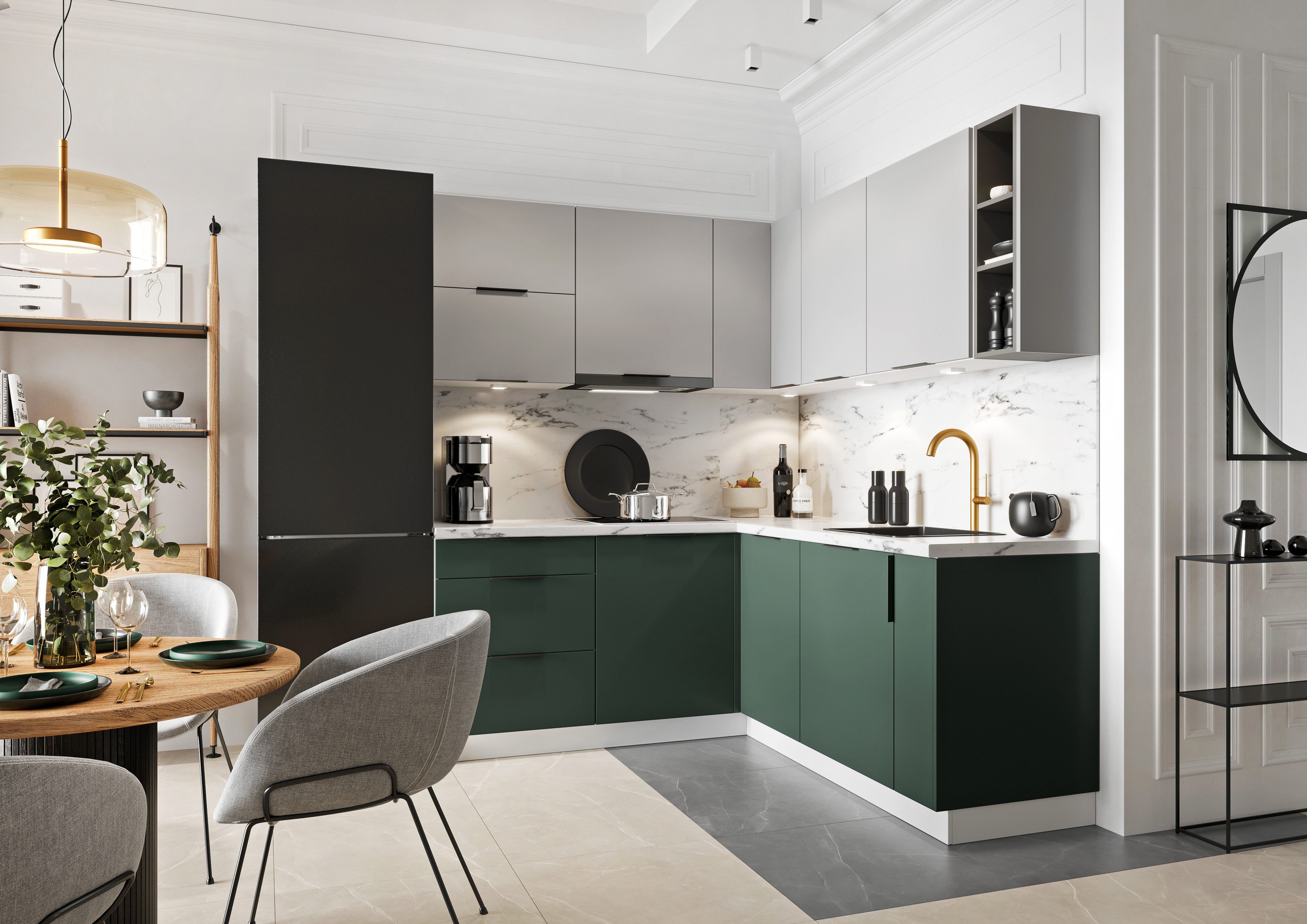 ROYAL24_MARKT Winkelküche KS9-G370 - MAX – Stilvoll & kompakt, (Komplett Set), Beste Güte - Innovativ - Modern