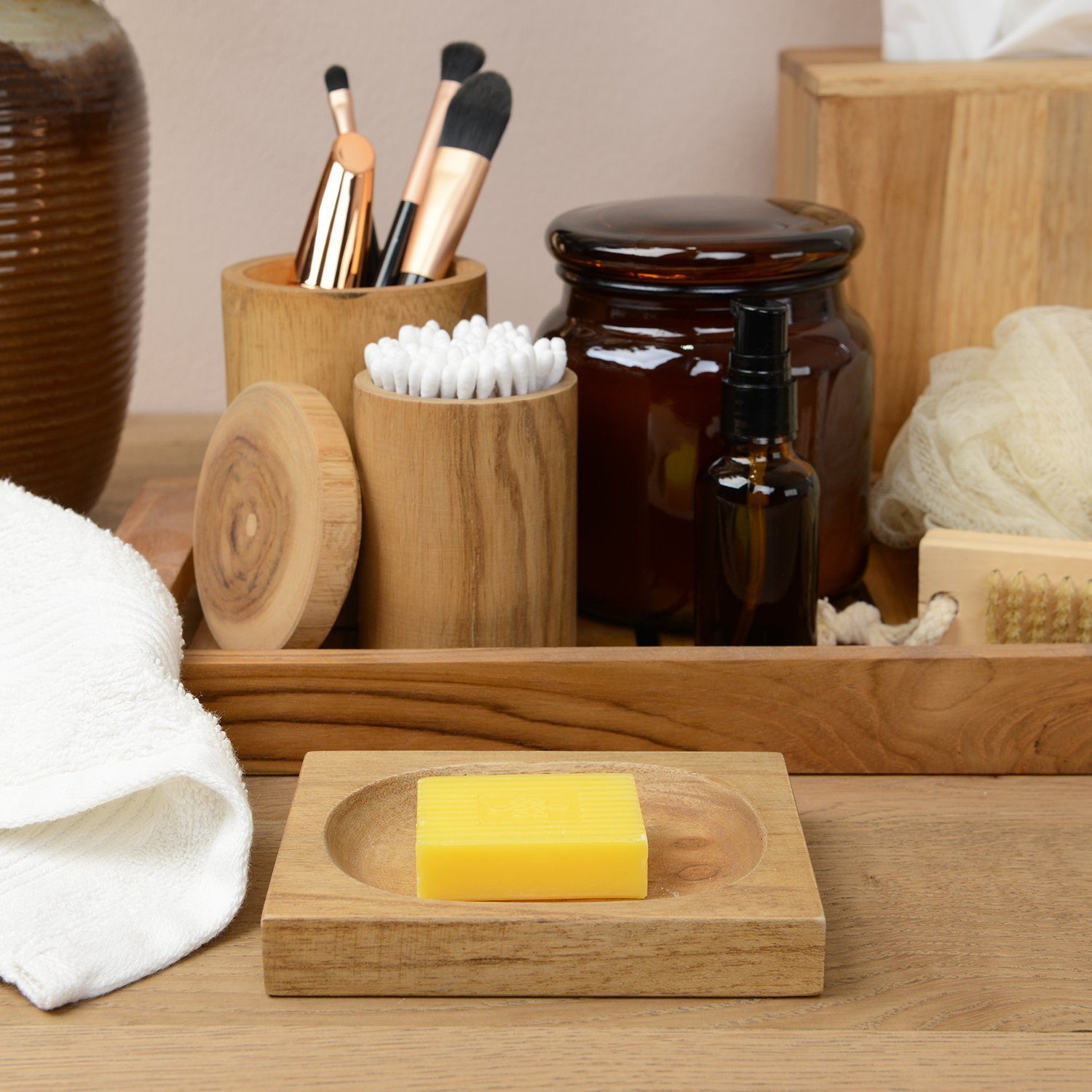 wohnfreuden Badaccessoire-Set Teakholz-Set fürs Bad 5teilig, 30780