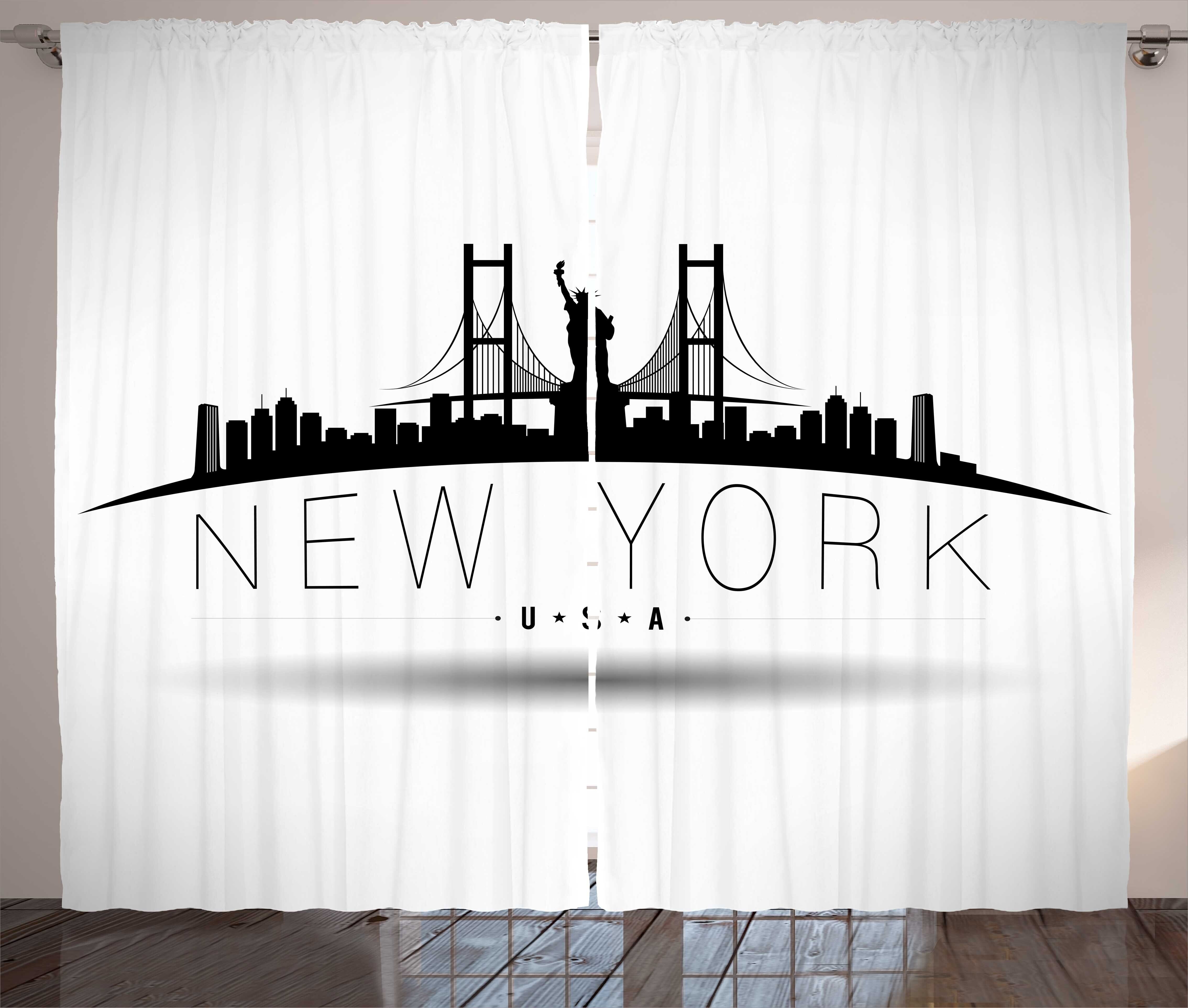 Gardine Schlafzimmer Kräuselband Vorhang mit Schlaufen und Haken, Abakuhaus, NYC Sehenswürdigkeiten New York USA Wording