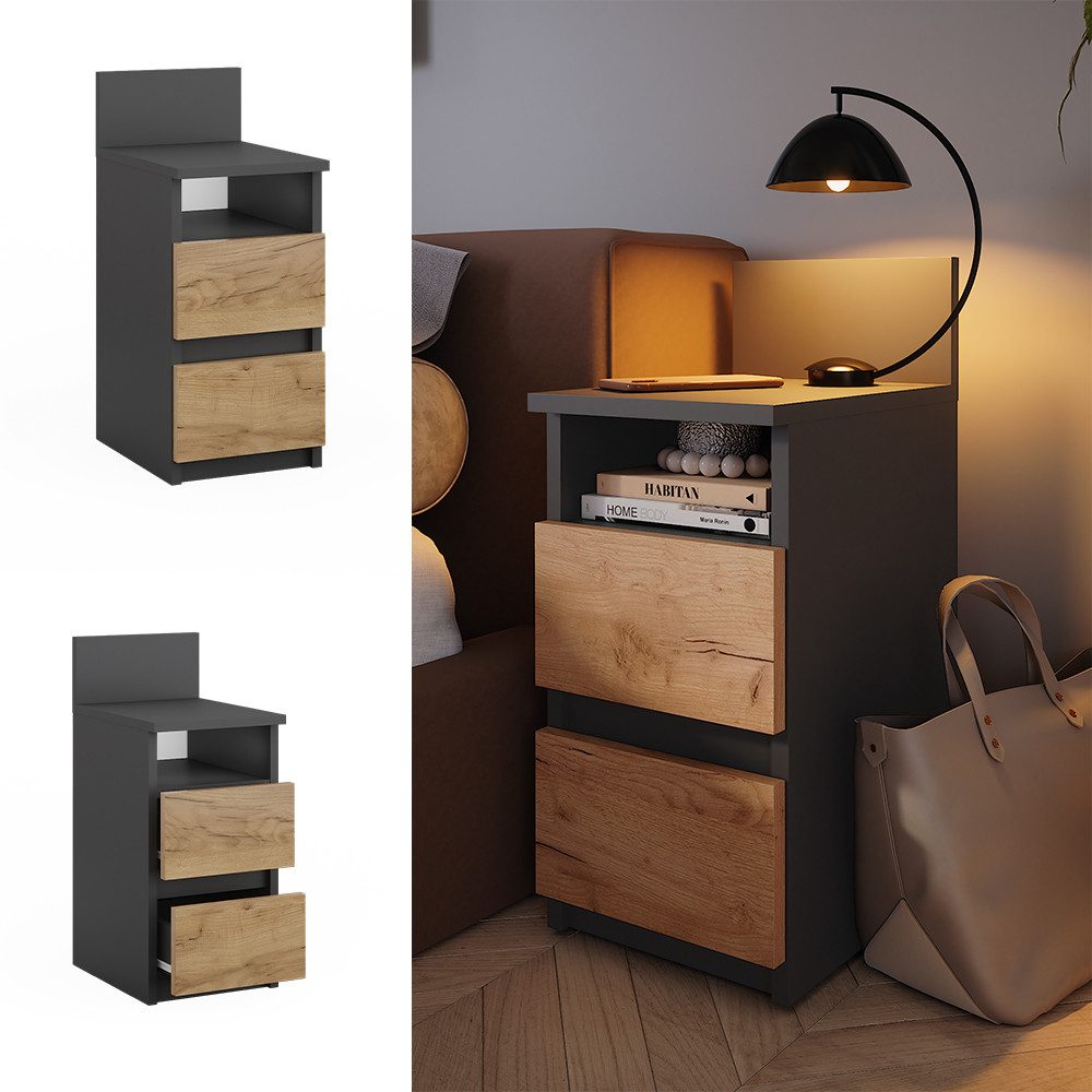 Vicco Nachtschrank Monty, Anthrazit/Goldkraft Eiche, 25 günstig online kaufen