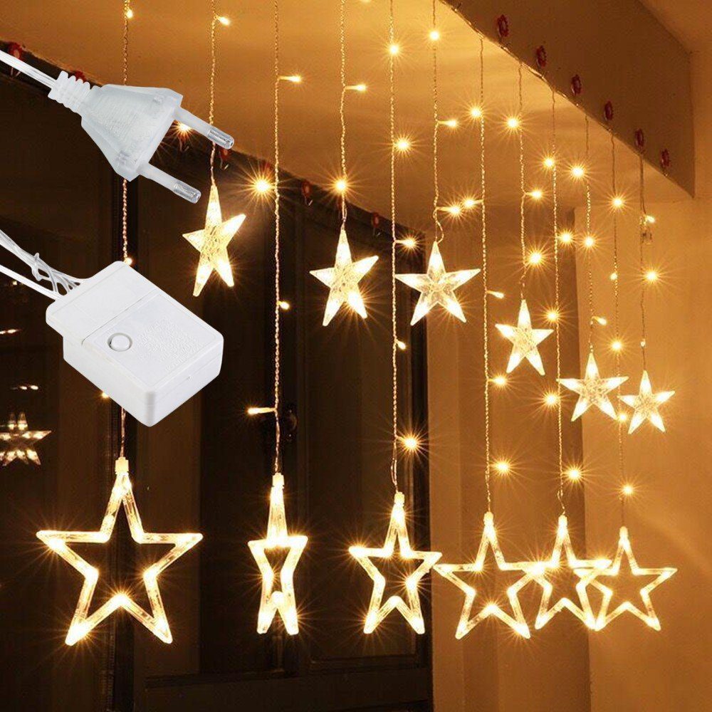 iscooter LED-Lichterkette Lichterkette Sterne, 90 LED Lichtervorhang Weihnachtsbeleuchtung  Innen, mit Haken 8 Modi Wasserdicht IP44 für Innen und Außen Weihnachten  Deko