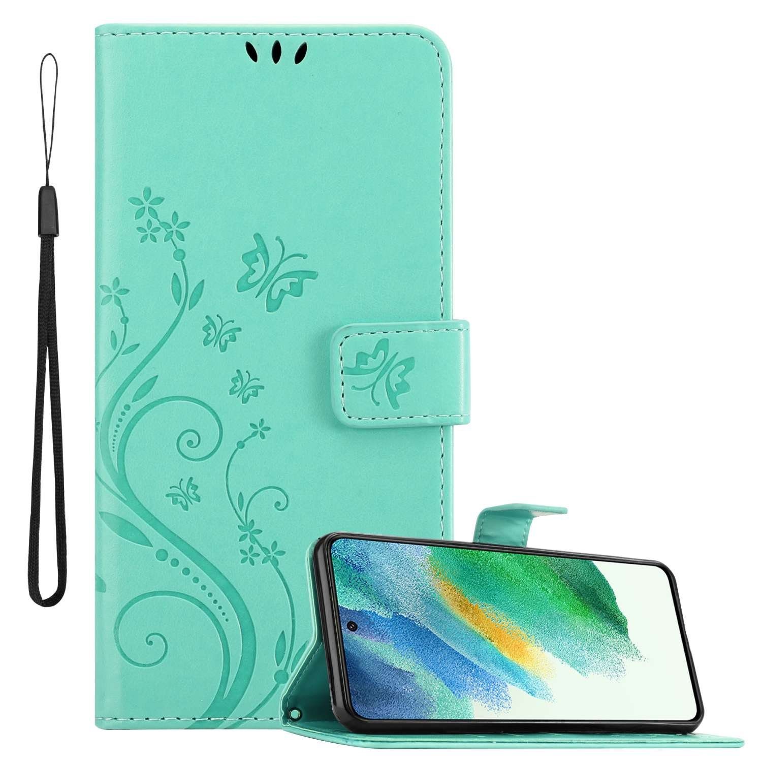 Cadorabo Handyhülle für Samsung Galaxy S21 FE Hülle Samsung Galaxy S21 FE, Hülle Schutzhülle Blumen Flower mit Standfunktion Kartenfach Magnet