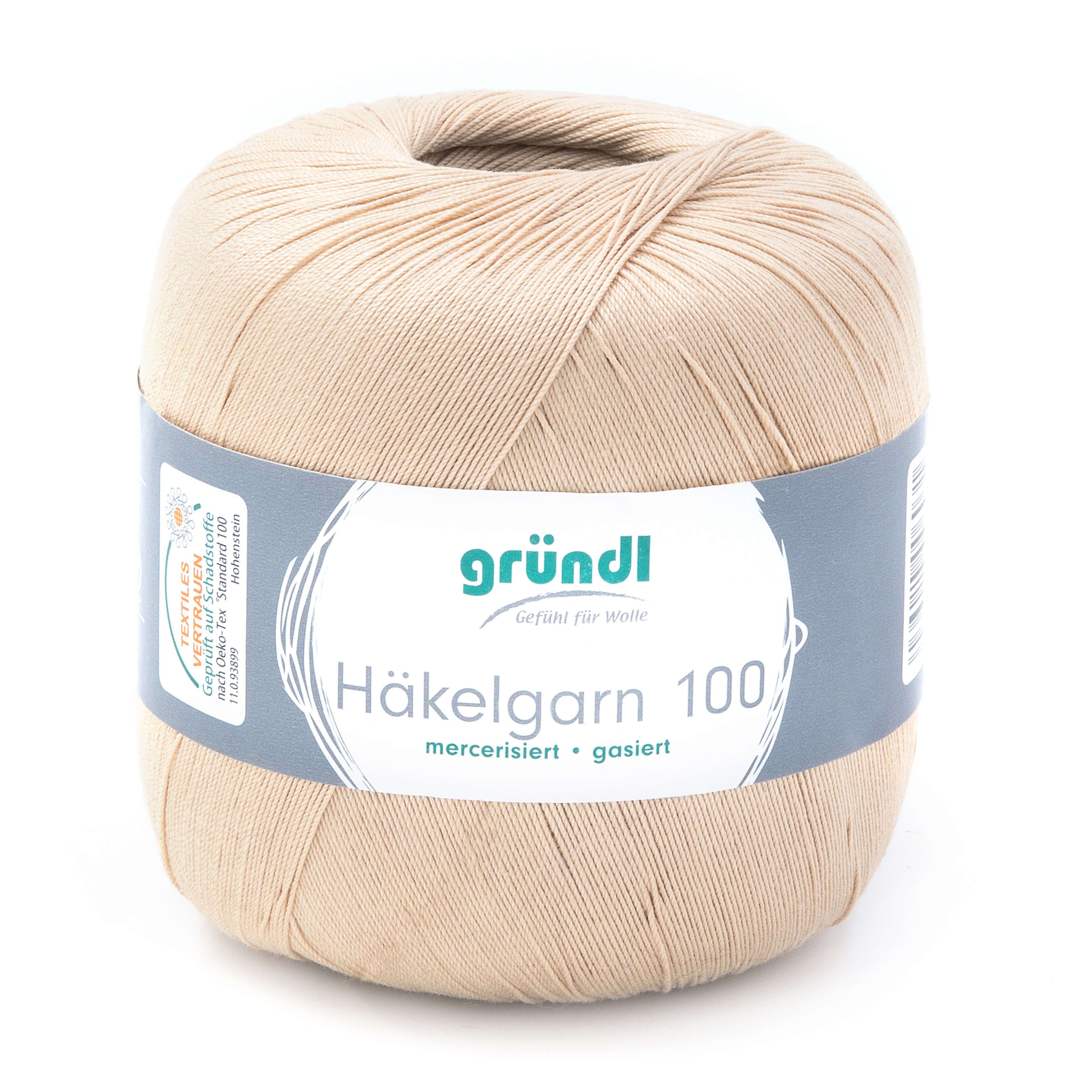 Gründl Häkelgarn 100, Baumwolle dünn zum Häkeln Handarbeiten DIY, 100g Häkelwolle, 566,00 m (Baumwollgarn, Filethäkelgarn), 60° waschbar