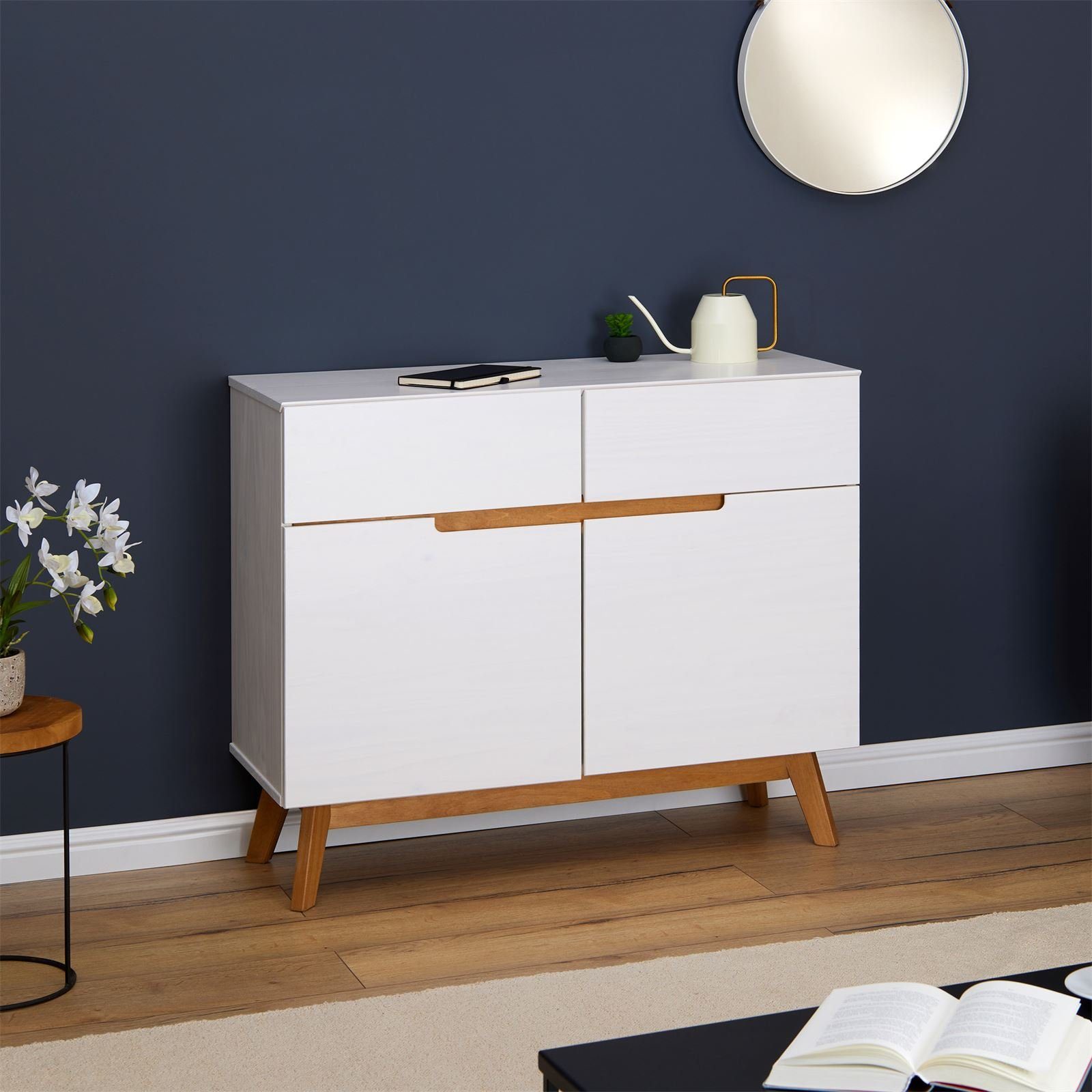 IDIMEX Kommode TIBOR, Kommode Anrichte Sideboard skandinavisch 2 Türen 2 Schubladen Kiefer m
