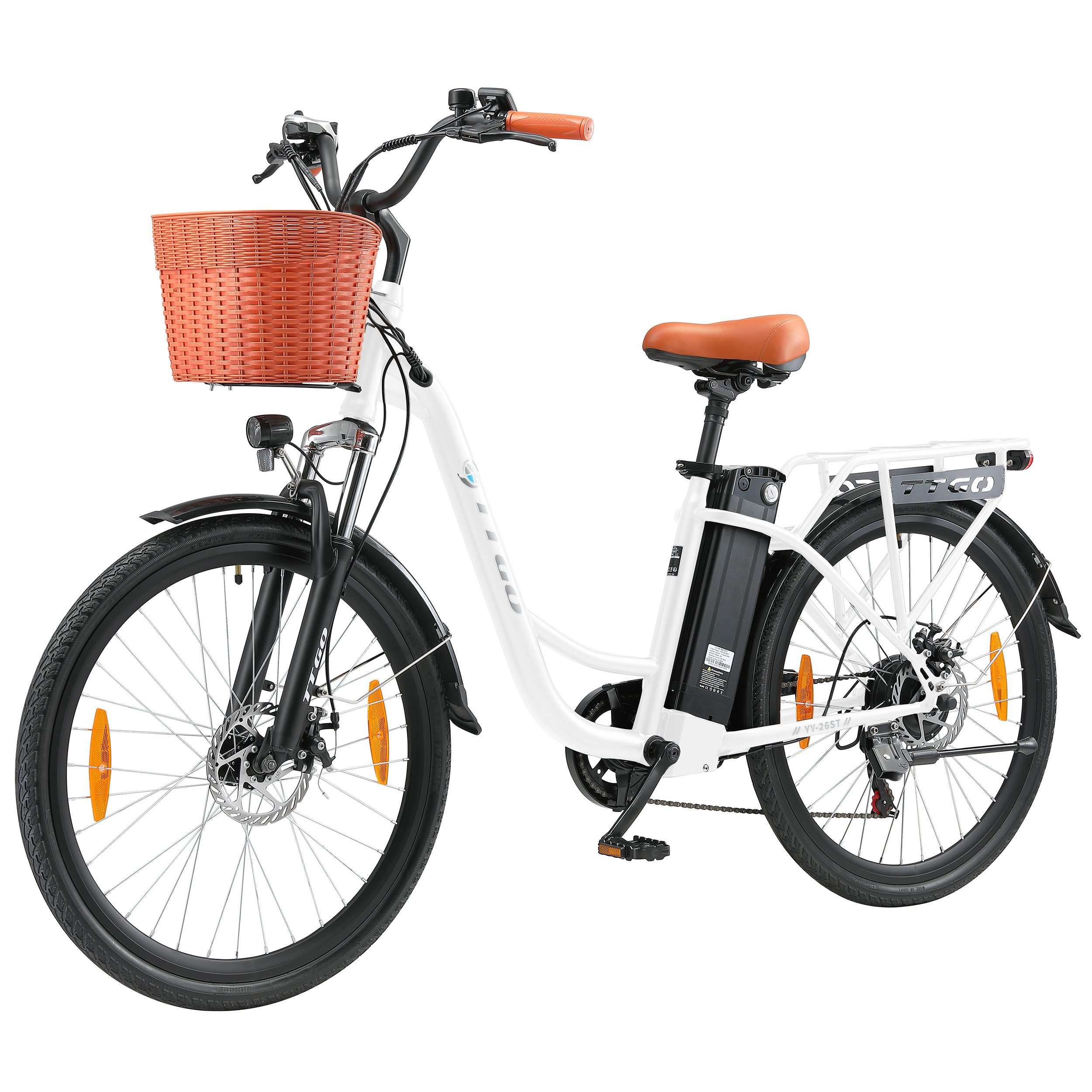 TTGO E-Bike Cityrad 26ST 522WH 14.5Ah 6Gänge 26 Zoll Pedelec CE Damen und Herren, Shimano, Kettenschaltung, Heckmotor, 522 Wh, Elektrofahrrad mit Wave-Rahmen Heckmotor