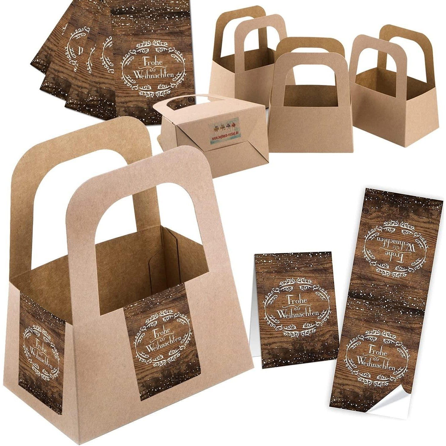 Logbuch-Verlag Geschenkbox 5 Henkelkörbe braun 14,5 x 17,5 x 10 cm mit 10 Banderolen „Frohe