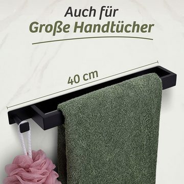 Praknu Handtuchstange Handtuchhalter Schwarz mit Haken zum Kleben 40cm