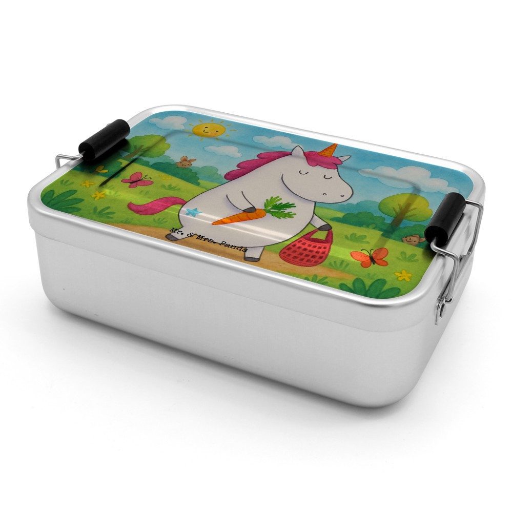 Mr. & Mrs. Panda Butterdose Einhorn Vegan Design, Lunchdose, Weiß, Gesund essen, Veganer, Brotdos, Premium Aluminium, (Packung), Veganer Snack Dose Veganismus