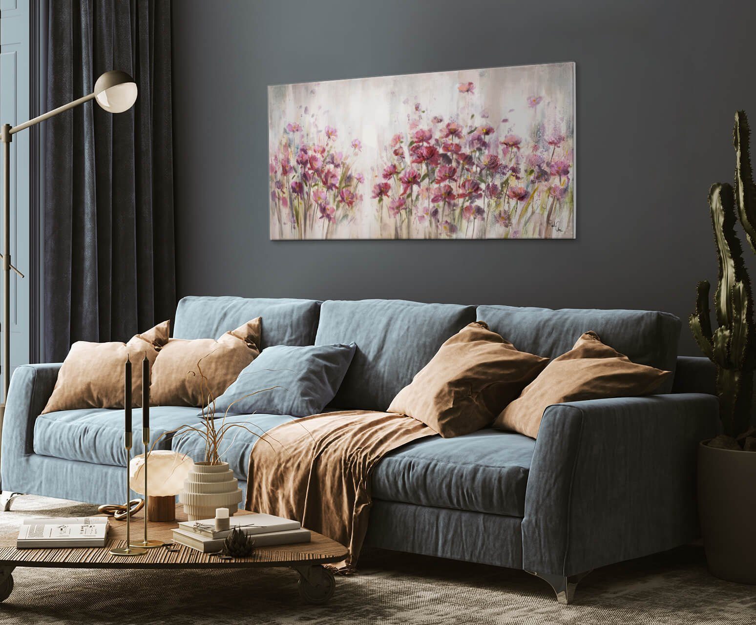 KUNSTLOFT Gemälde Lilac Reverie Wohnzimmer 100% Leinwandbild HANDGEMALT cm, 120x60 Wandbild