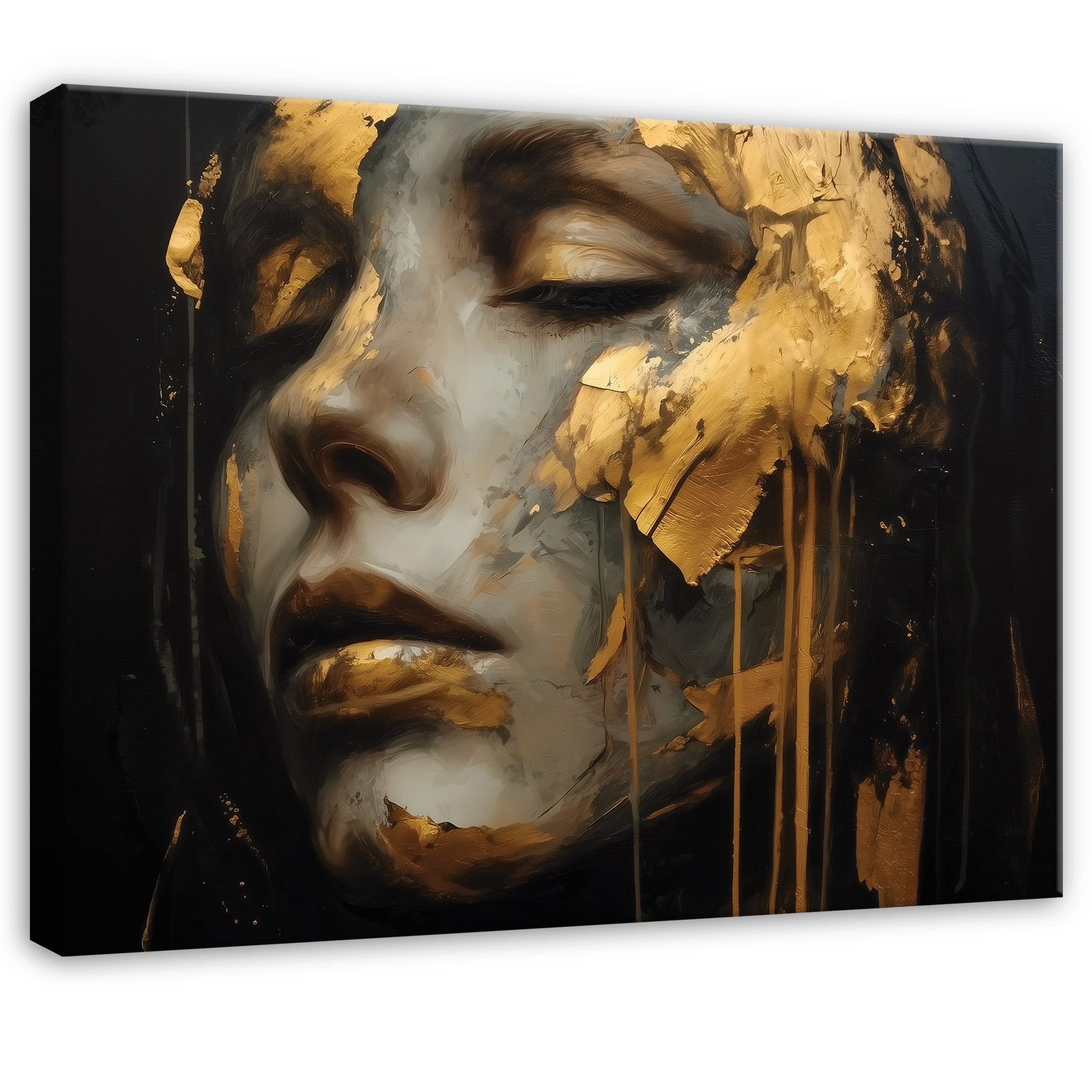 Wallarena Leinwandbild Frau Schwarz Gold Abstrakt Modern Wandbilder Wand De günstig online kaufen