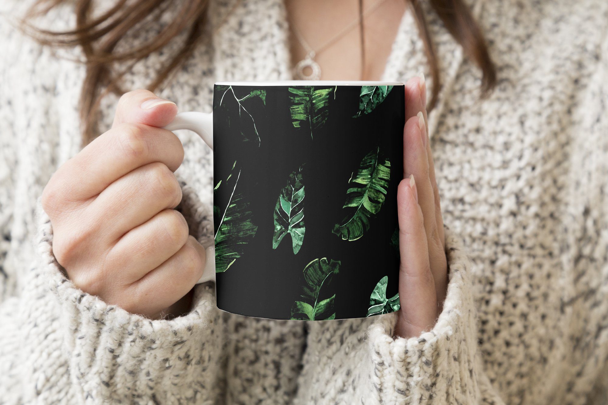 MuchoWow Tasse Muster Geschenk Teetasse, Teetasse, Becher, Pflanzen - Keramik, Kaffeetassen, - Blätter