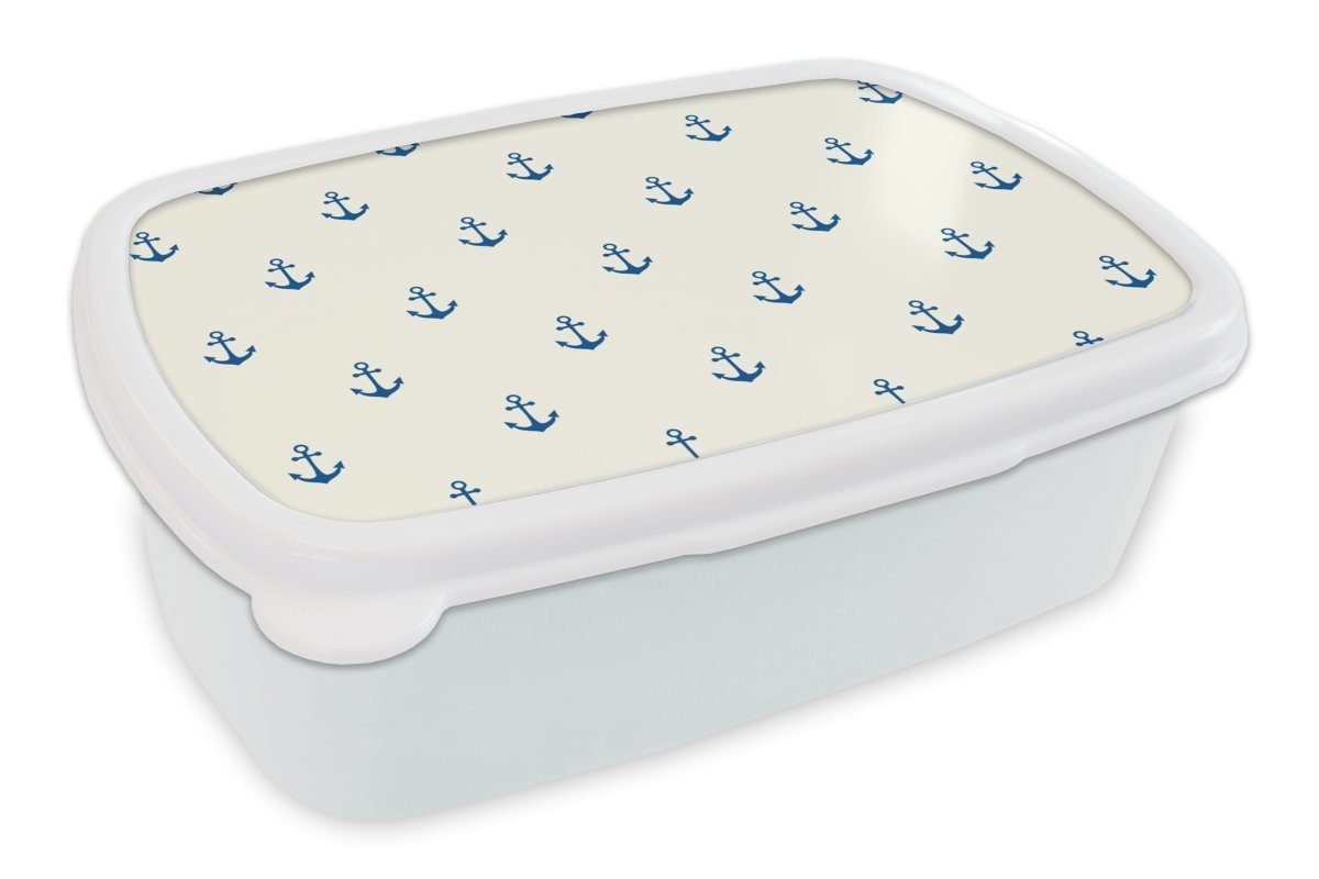 MuchoWow Lunchbox Matrose - Anker - Strand - Muster, Kunststoff, (2-tlg), Brotbox für Kinder und Erwachsene, Brotdose, für Jungs und Mädchen weiß
