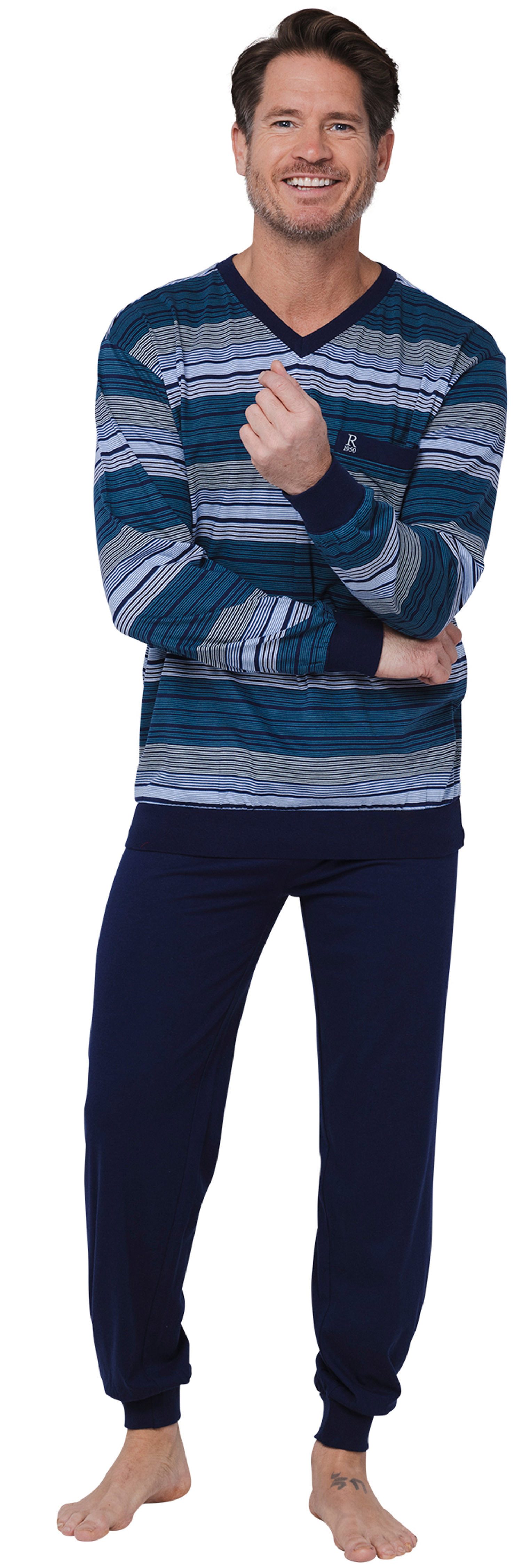 Robson Schlafanzug Herren Pyjama lang mit Bündchen (2 tlg) Baumwolle