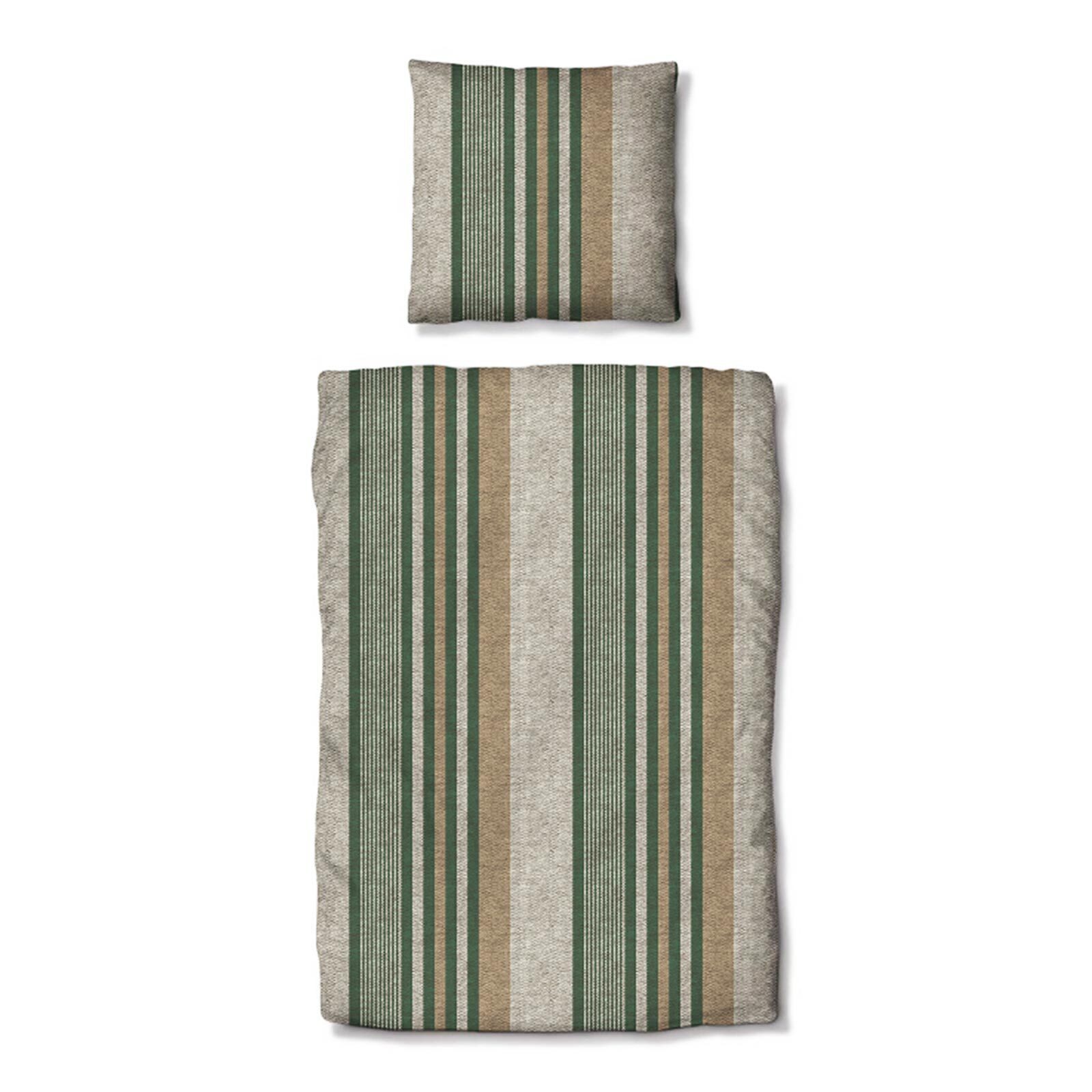 TRAUMSCHLAF Bettwäsche Mountain Stripe Forest, Flanell, 2 teilig, hochwertige Flanell Qualität, besonders flauschig