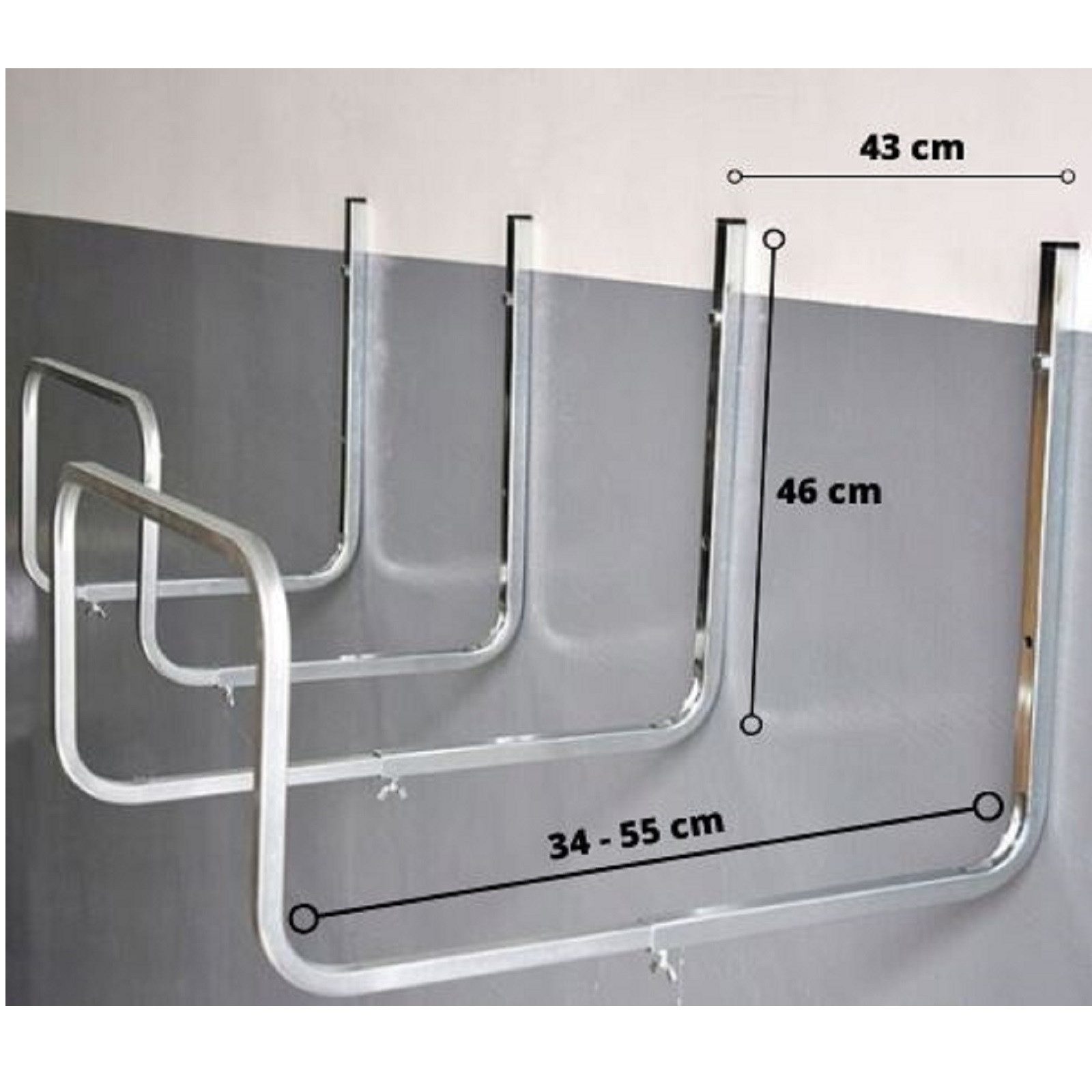QLS Reifen-Wandhalterung für 4 Räder aus Verzinktem Stahl bis 80 kg, (Verstellbar Silber)