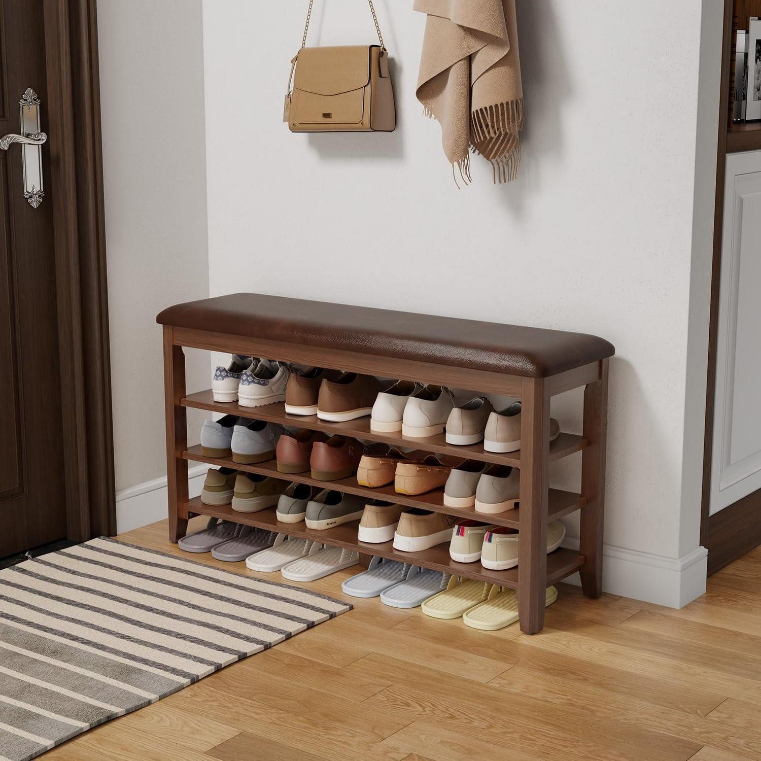 LuxusKollektion Schuhbank Schuhregal Bank mit Kissen 100cm Walnuss (1-St)