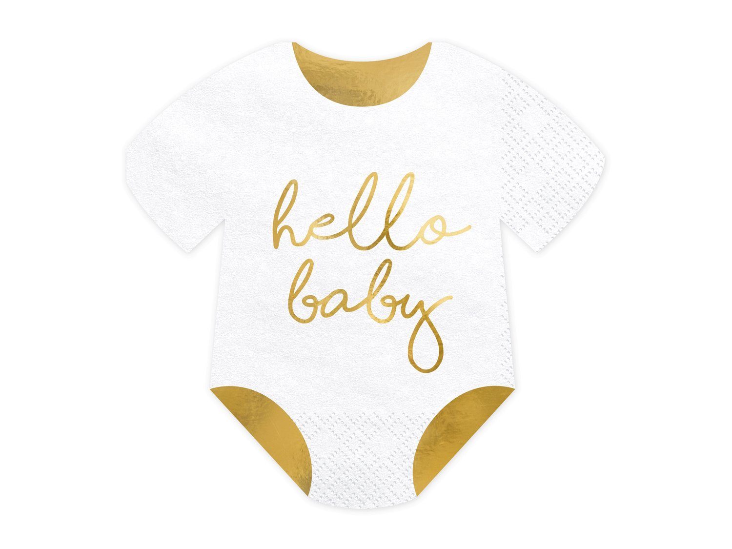 partydeco Papierserviette, Servietten Hello Baby / Strampler 32,5x31,5cm 20 Stück, weiß / gold