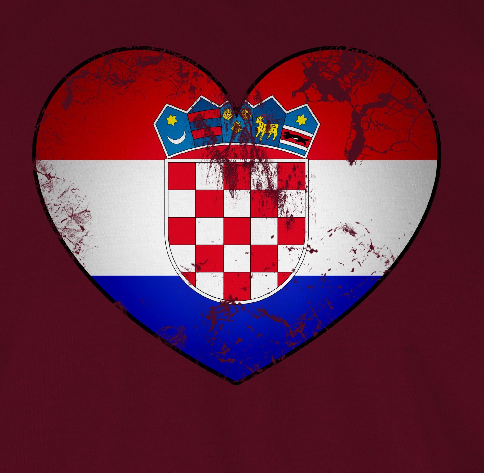 Damen Shirts Shirtracer T-Shirt Kroatien Vintage Herz - Fussball WM 2022 - Damen T-Shirt mit V-Ausschnitt Weltmeisterschaft Fana